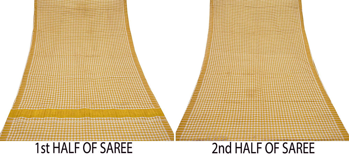 Indian Vintage Heavy Sari Off-White Woven South Sarees Pure Cotton Zari 5Yd Wedding Sarees Dress making Crafting