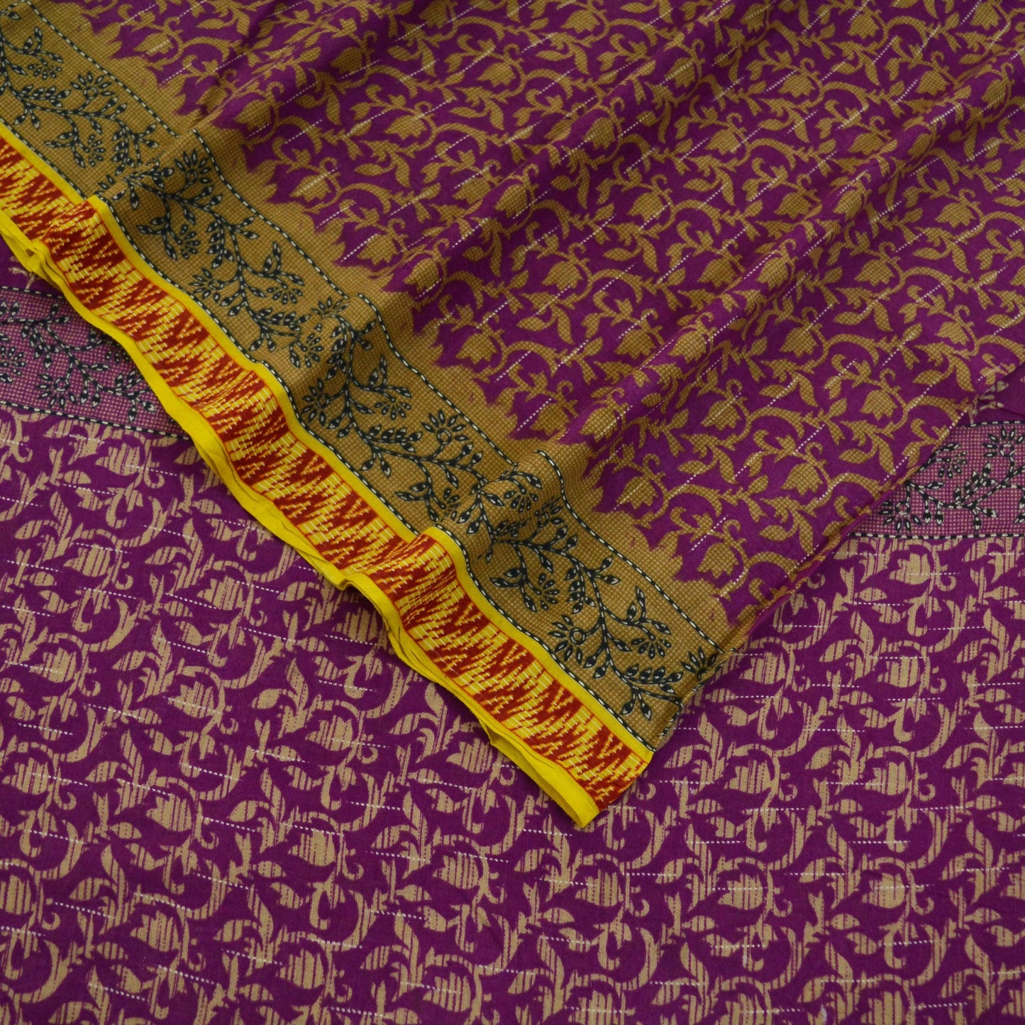 Indian Vintage Sari Purple Pure Cotton Printed Saree 5Yard Craft Fabric Soft Sewing Sarong Wrap Boho Floral Quilting crafting dressmaking