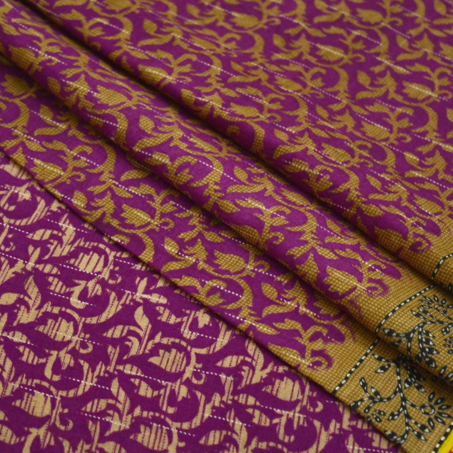 Indian Vintage Sari Purple Pure Cotton Printed Saree 5Yard Craft Fabric Soft Sewing Sarong Wrap Boho Floral Quilting crafting dressmaking