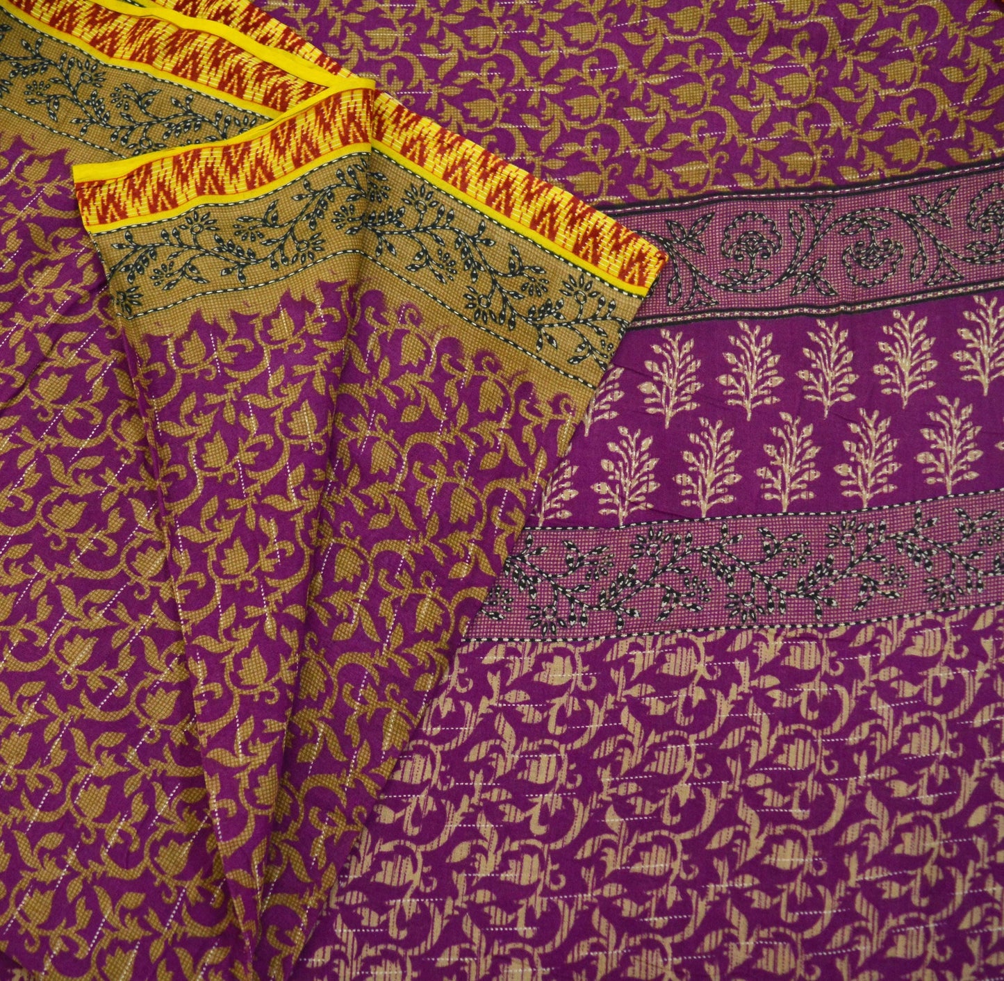 Indian Vintage Sari Purple Pure Cotton Printed Saree 5Yard Craft Fabric Soft Sewing Sarong Wrap Boho Floral Quilting crafting dressmaking
