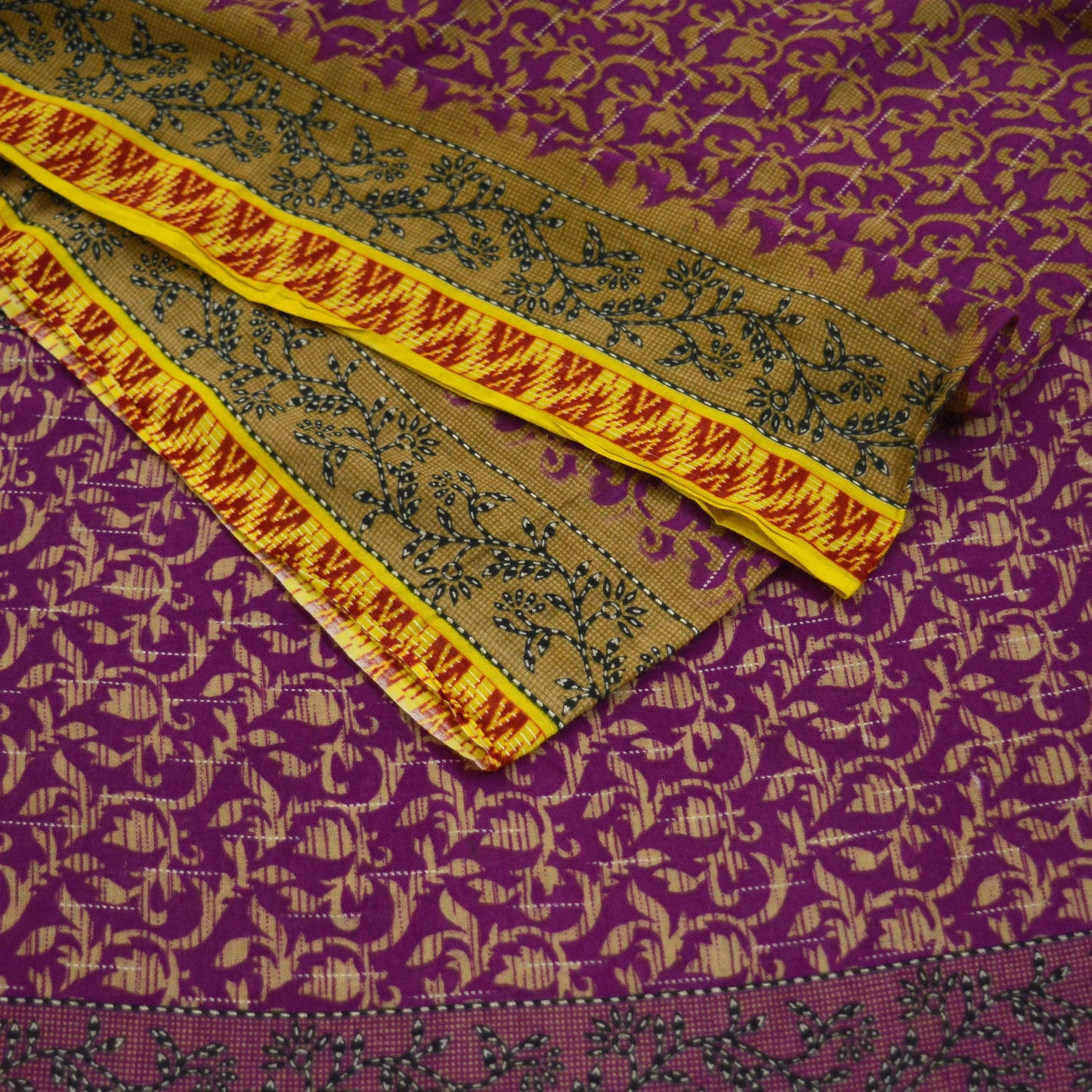 Indian Vintage Sari Purple Pure Cotton Printed Saree 5Yard Craft Fabric Soft Sewing Sarong Wrap Boho Floral Quilting crafting dressmaking
