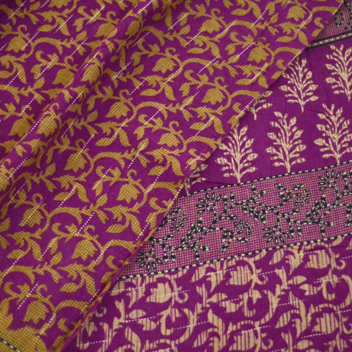 Indian Vintage Sari Purple Pure Cotton Printed Saree 5Yard Craft Fabric Soft Sewing Sarong Wrap Boho Floral Quilting crafting dressmaking