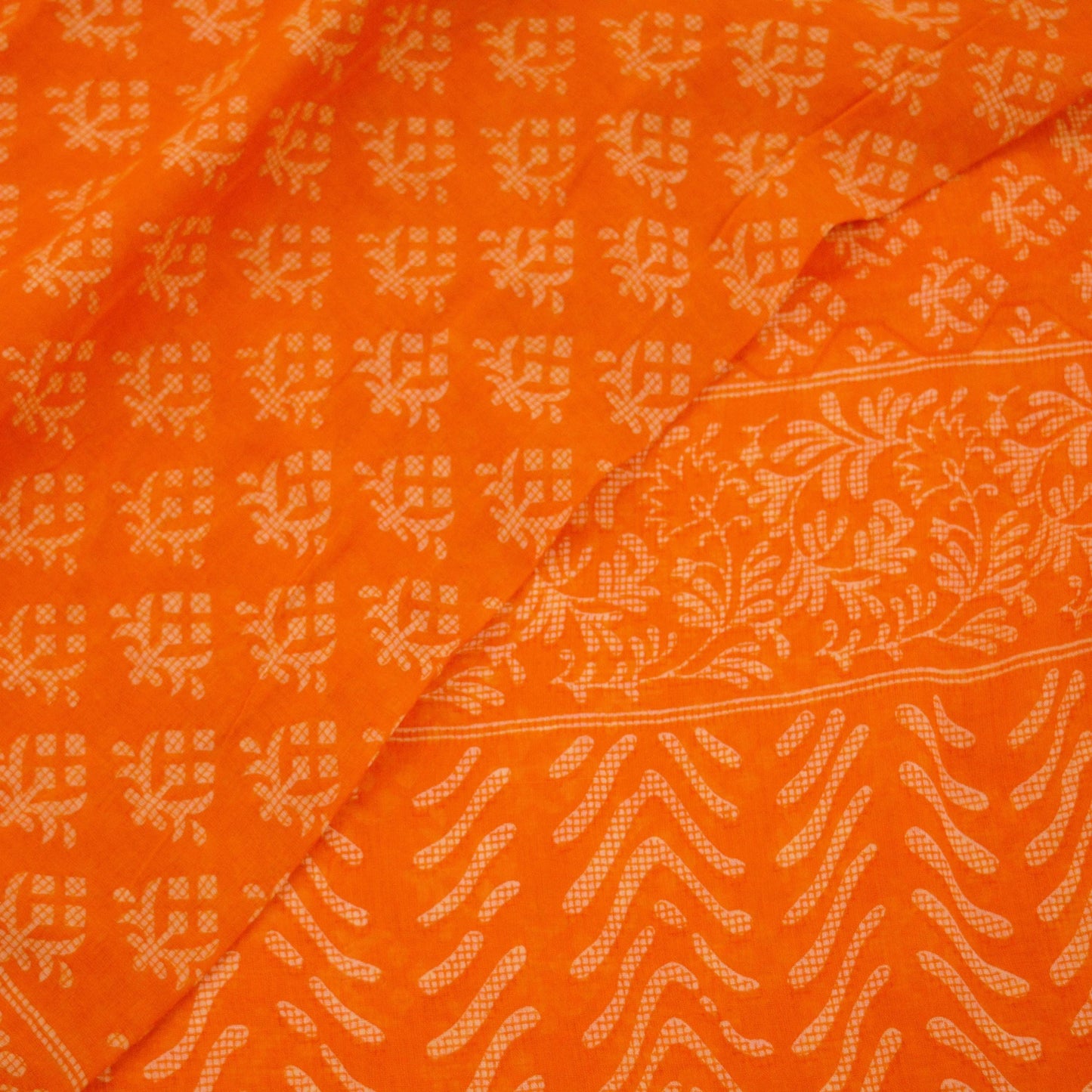 FREE SHIPPING Indian Vintage Sari Orange 100% Pure Cotton Printed Saree 5Yd Craft Fabric Soft Sewing Sarong Wrap Floral Quilting Crafting