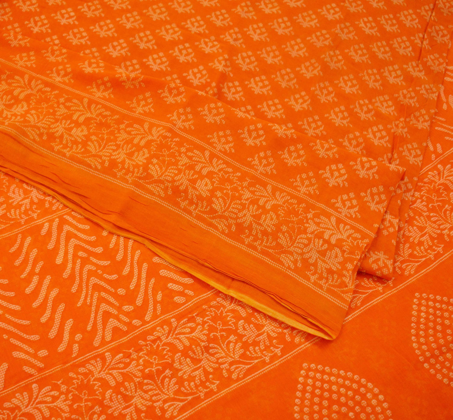FREE SHIPPING Indian Vintage Sari Orange 100% Pure Cotton Printed Saree 5Yd Craft Fabric Soft Sewing Sarong Wrap Floral Quilting Crafting