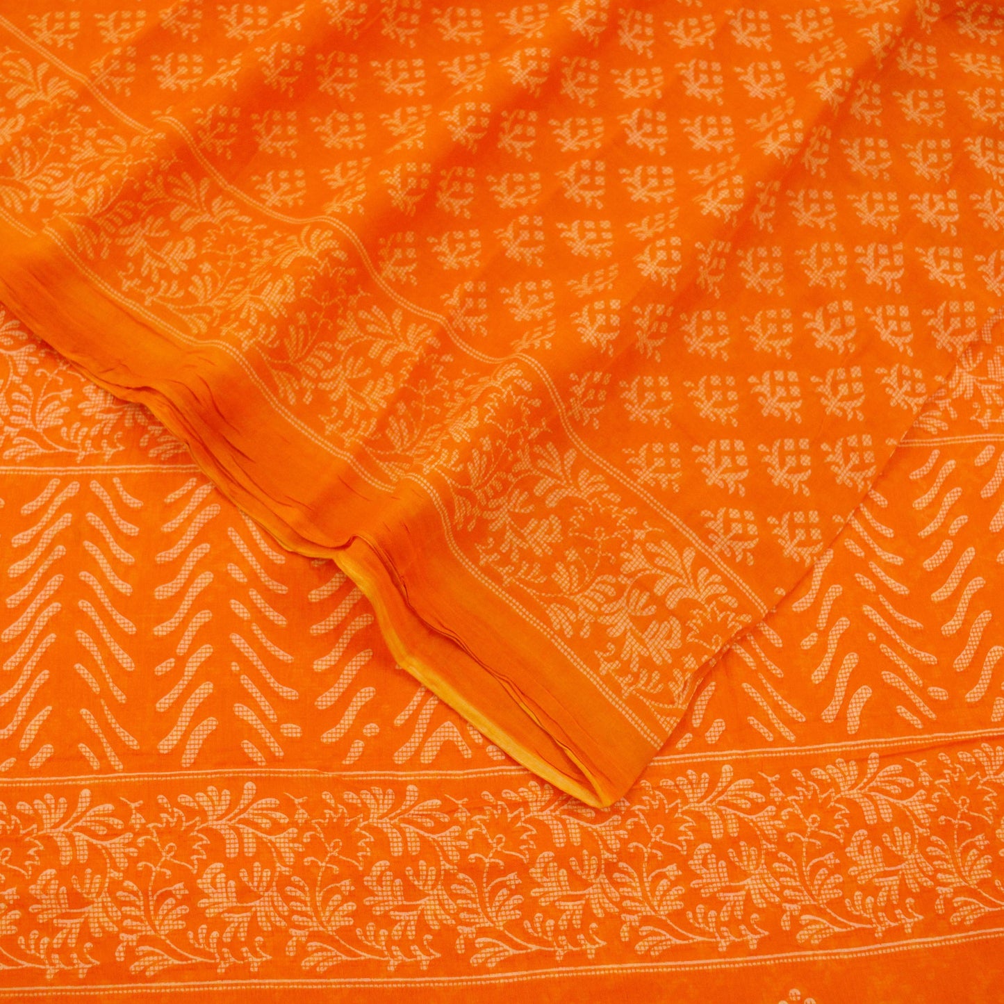 FREE SHIPPING Indian Vintage Sari Orange 100% Pure Cotton Printed Saree 5Yd Craft Fabric Soft Sewing Sarong Wrap Floral Quilting Crafting