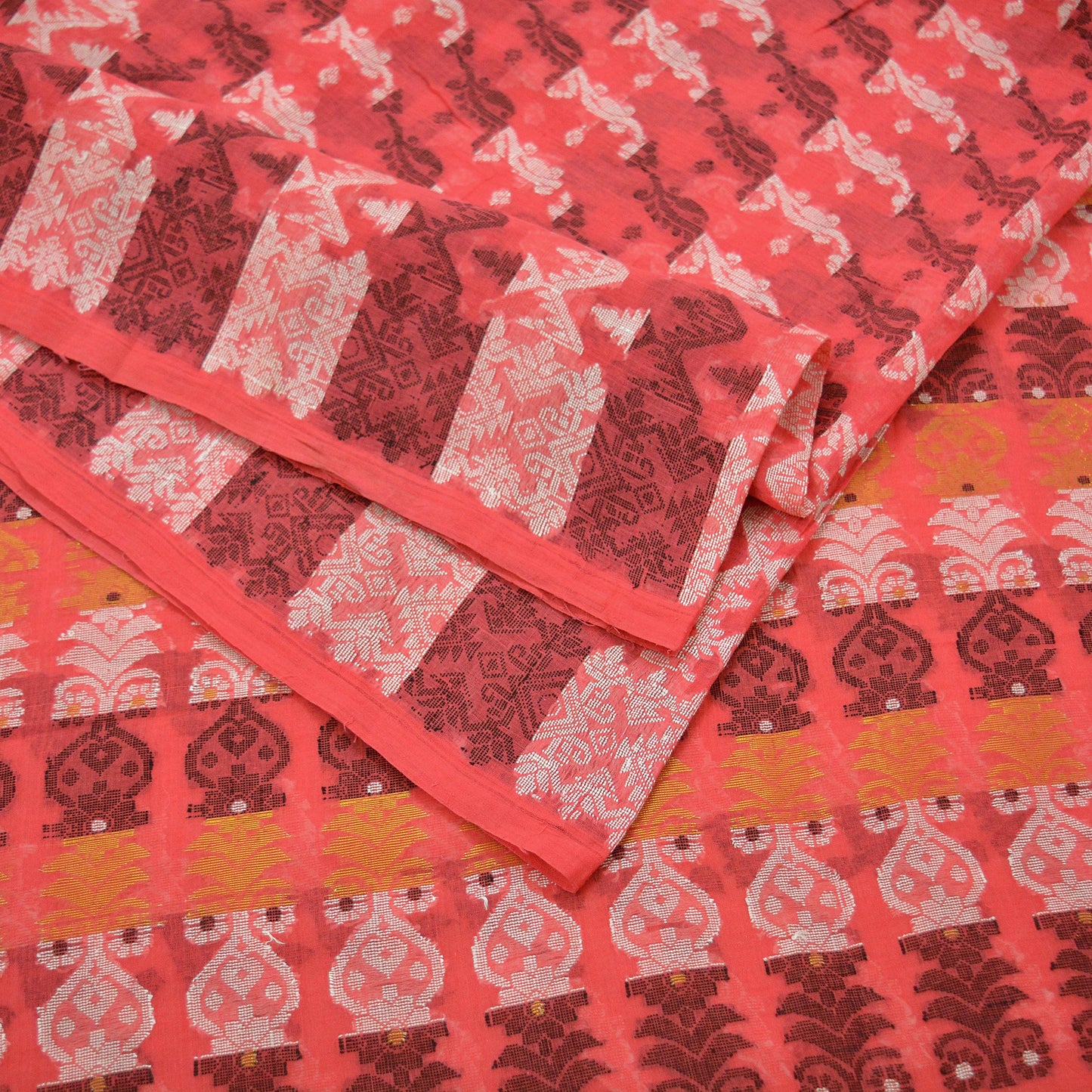 Indian Vintage Sarees Pink Pure Cotton Hand Woven Jamdani Sari 5yd Ethnic Floral Craft Fabric Dress making Upcycle Crafting Quilting Zari
