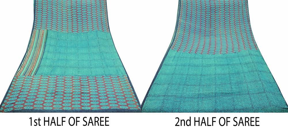 Indian Vintage Sari Purple & Blue 100% Pure Georgette Silk Printed Sarees 5Yd Craft Fabric Sewing Soft Sari Dress Making/Designing Quilting