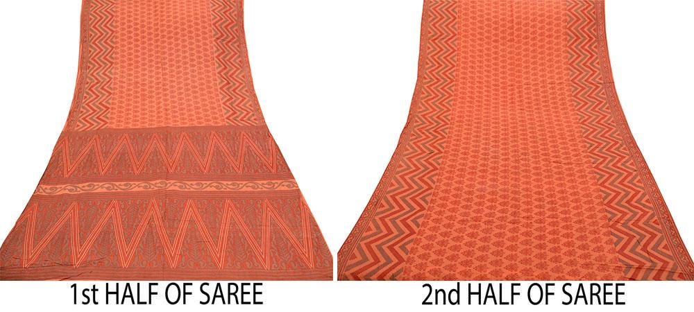 Indian Vintage Sari Peach 100% Pure Silk Printed Sarees 5yd Sewing Craft Fabric Soft Dress Designing for Crafting Quilting Upcycle Used