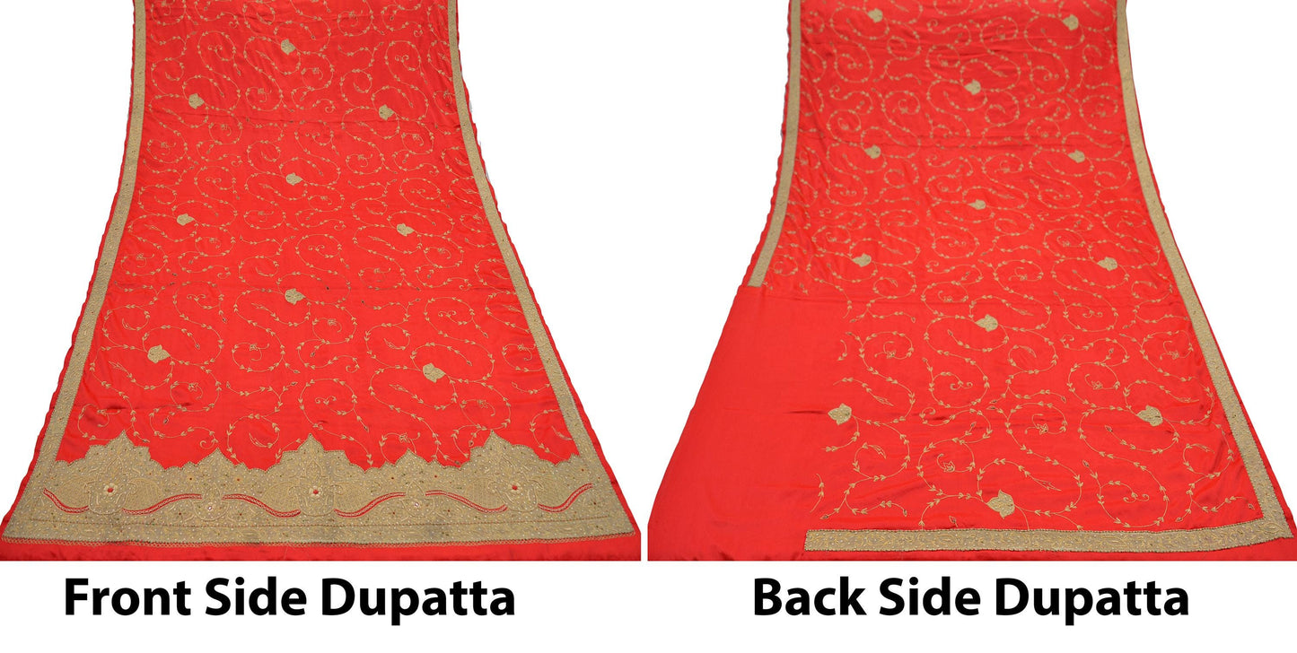 Indian Vintage Heavy Wedding Hot Red Dupatta Pure Satin Silk Long Stole Hand Embroidered Scarves Zardozi Bridal Heavy Dupatta hijab veil