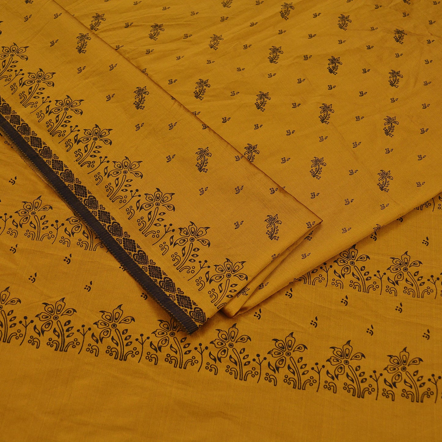 Indian Vintage Saffron Saree Art Silk Printed Sari 6yd Sewing Craft Fabric Soft Wrap Fringes Soft Crafting Quilting Upcycle