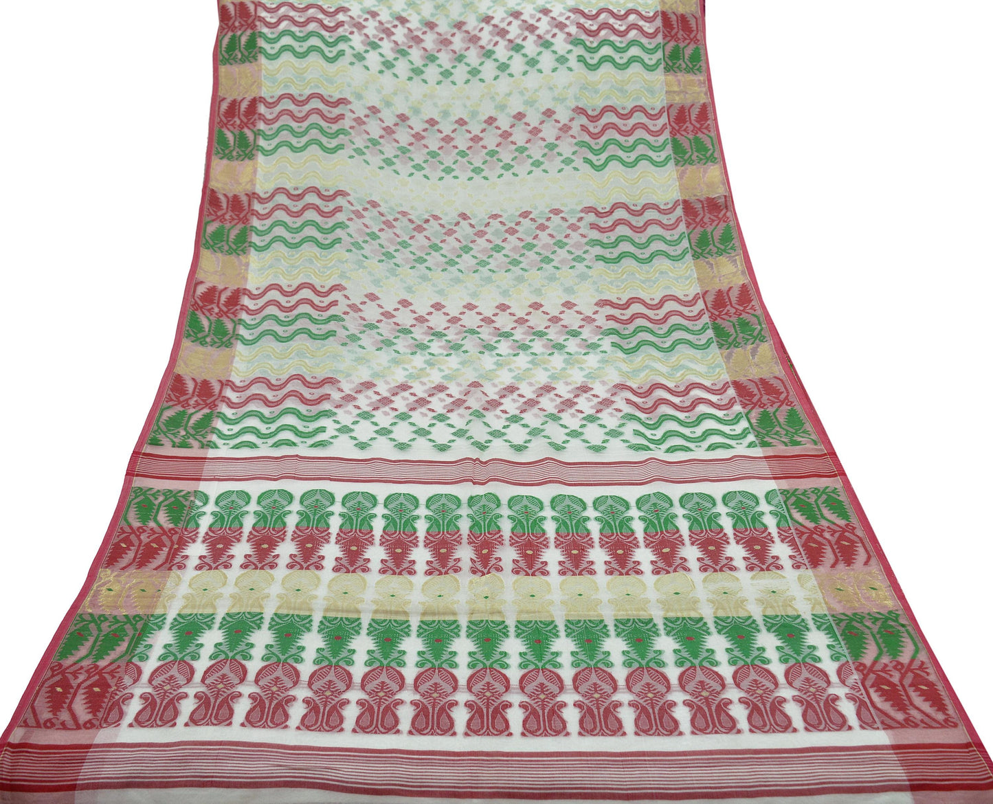 Indian Vintage Sarees White Pure Cotton Hand Woven Jamdani Sari 5yd Ethnic Floral Craft Fabric Dress making Upcycle Crafting Quilting Zari