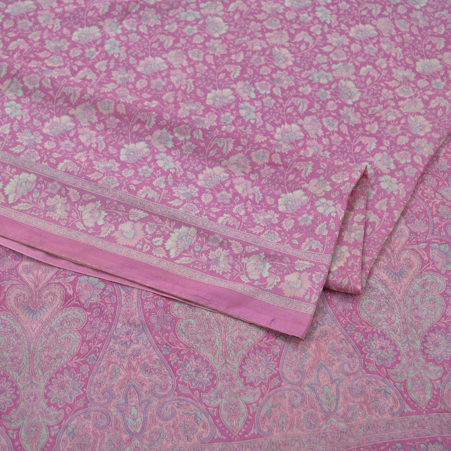 Indian Vintage Sari Pink 100% Pure Silk Woven Printed Sarees Craft Fabric 5yd Sewing Dress Making Floral Upcycle Quilting Crafting