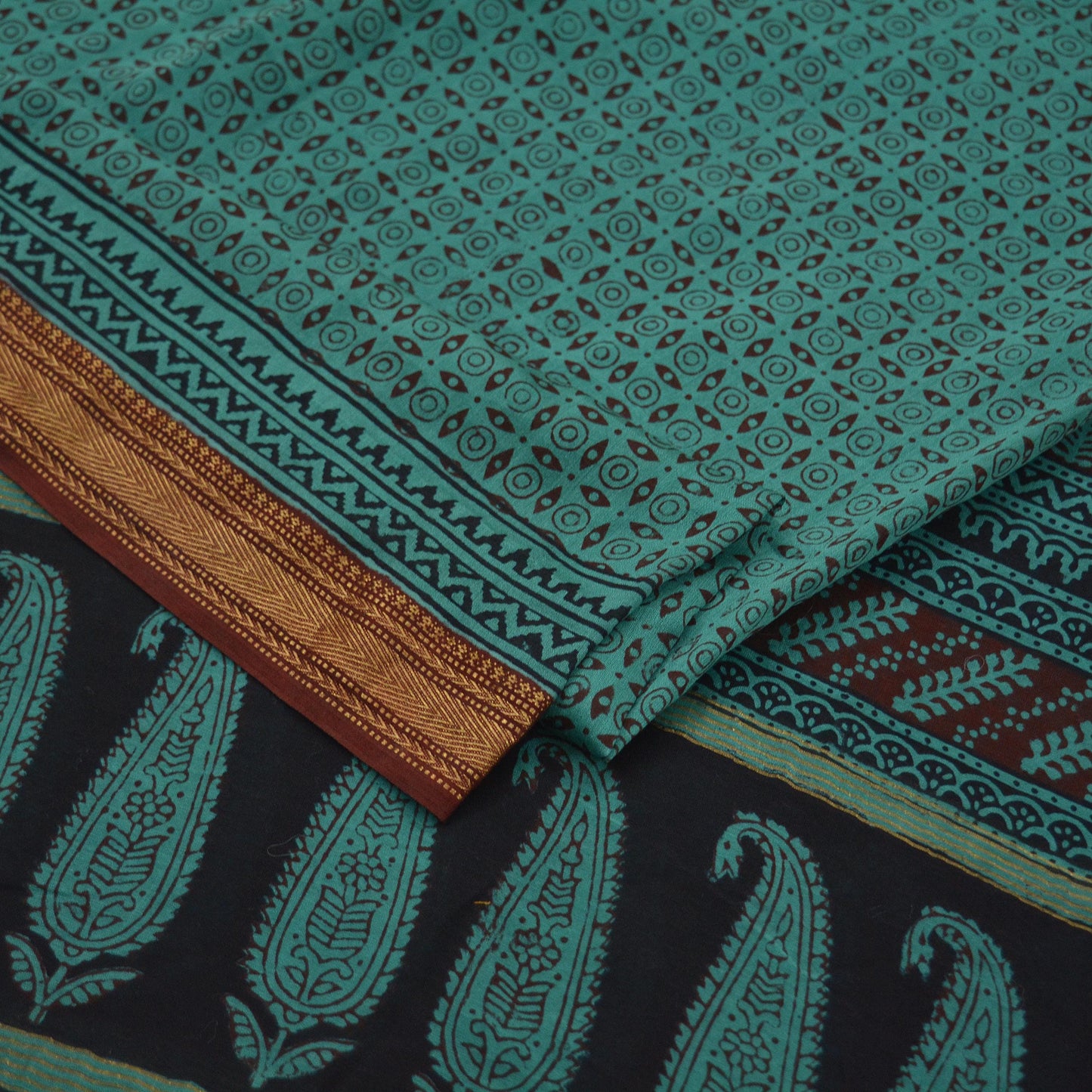 Indian Vintage Green Dupatta Long Stole Block Print Pure Chanderi Silk Scarves Veil Floral Design Upcycle Party wear hijab Zari Border