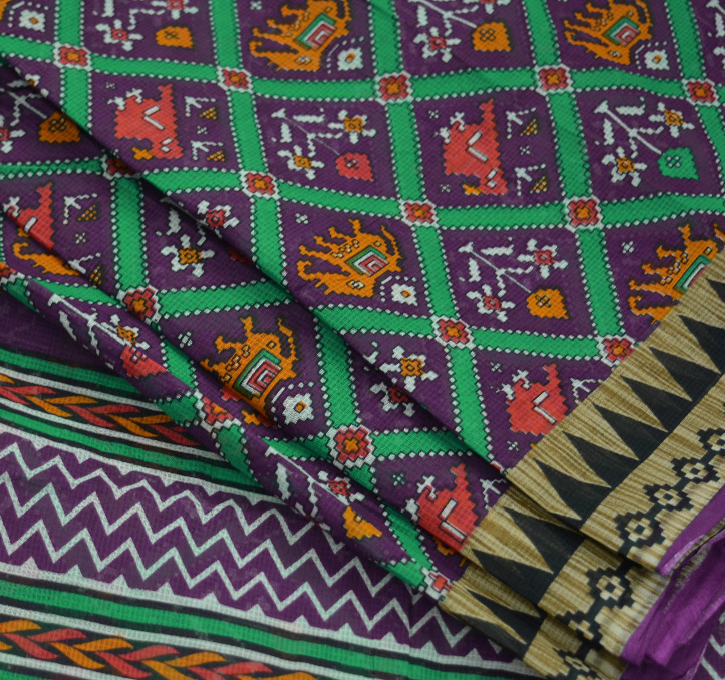Indian Vintage Purple Saree Ikat Printed Pure Cotton Sari Craft Fabric 5Yard Sewing Sarong Wrap Boho Floral Dress Making Quilting Upcycle