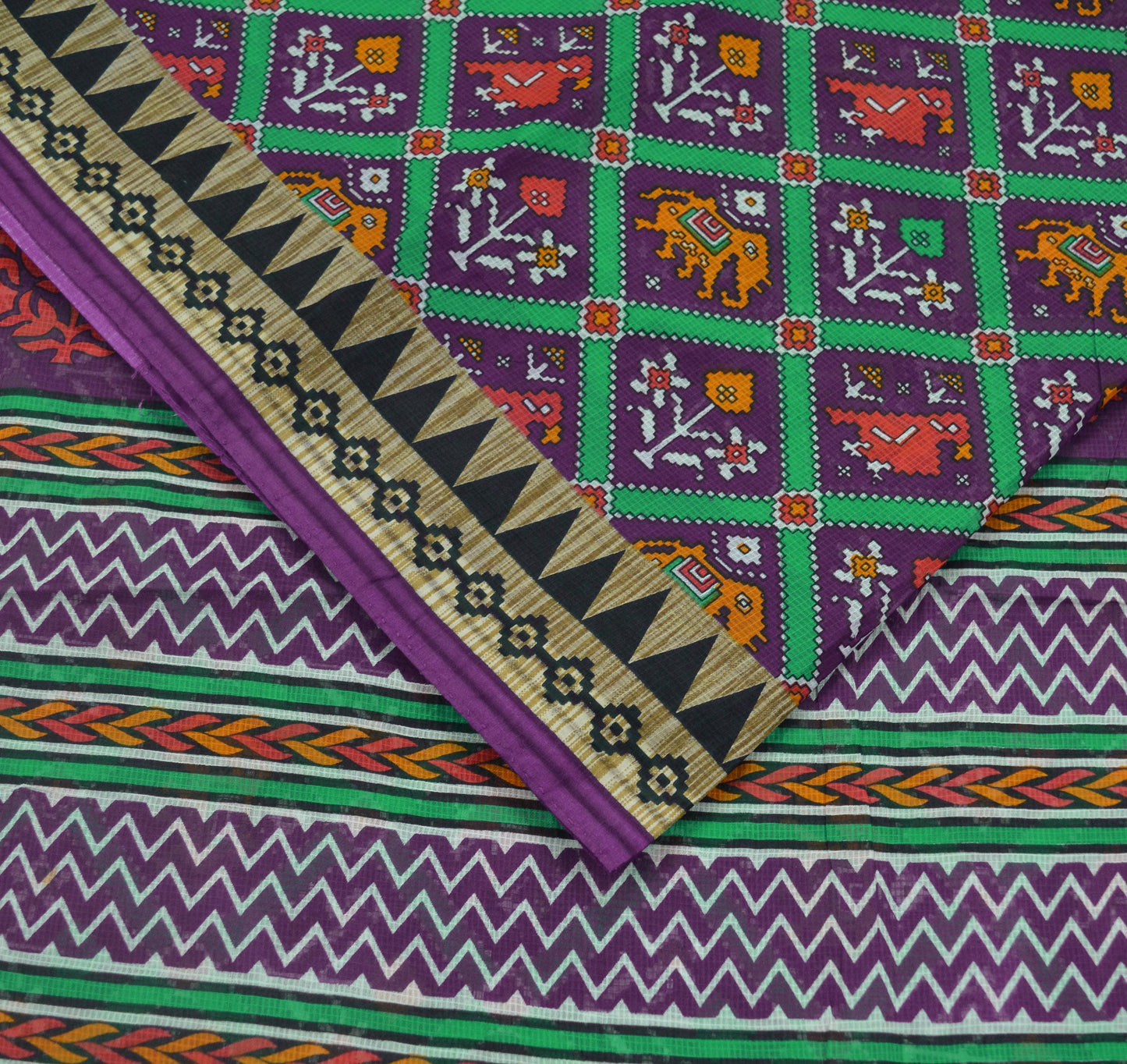 Indian Vintage Purple Saree Ikat Printed Pure Cotton Sari Craft Fabric 5Yard Sewing Sarong Wrap Boho Floral Dress Making Quilting Upcycle