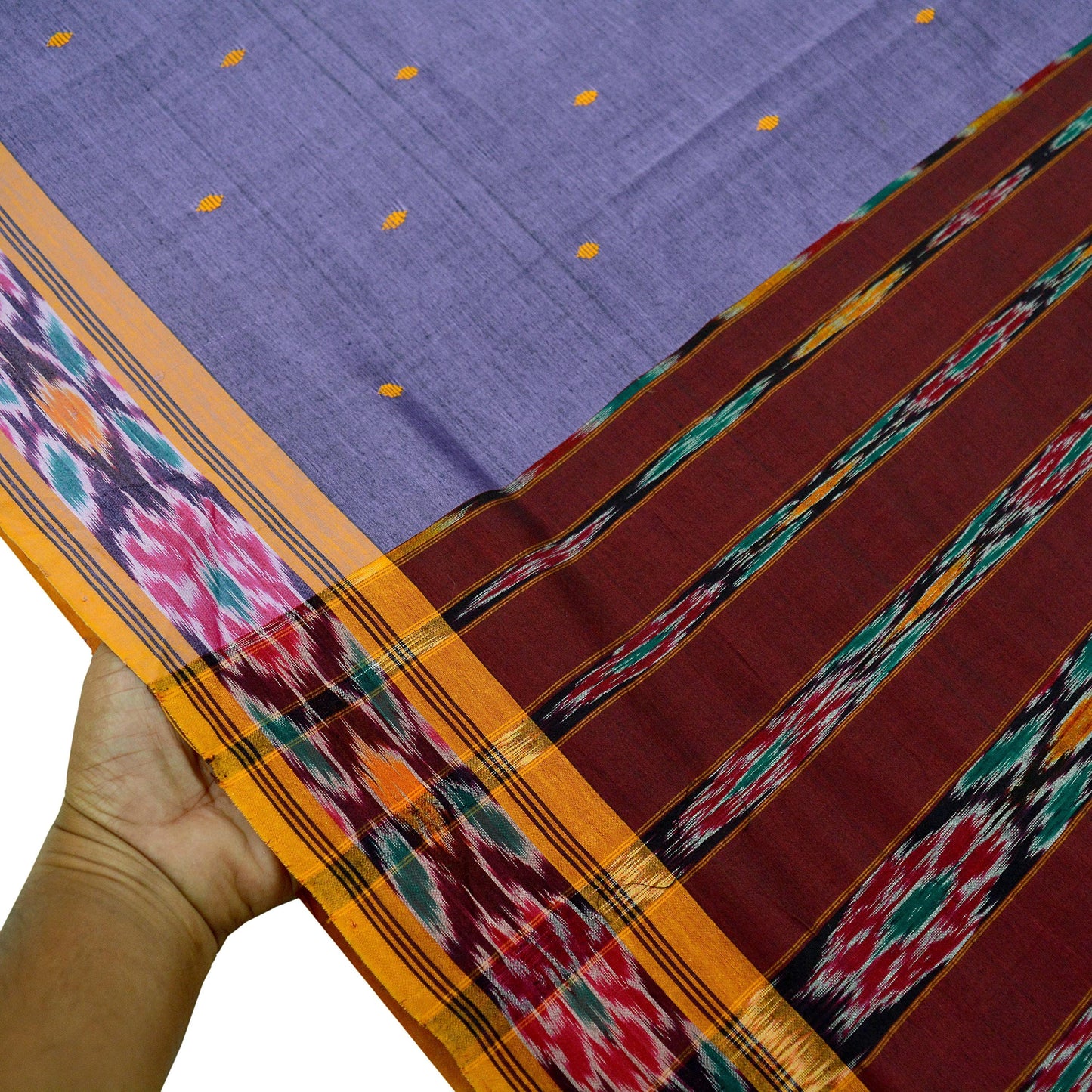 Indian Vintage Sari Purple & Maroon Pure Cotton Hand woven Sambalpuri Ikat Saree Ethnic Craft Fabric 5Yd Chackra Border Fringes Upcycle Soft