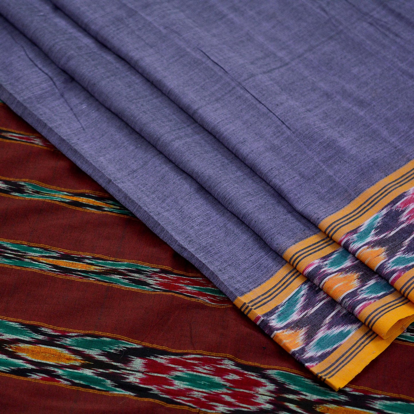 Indian Vintage Sari Purple & Maroon Pure Cotton Hand woven Sambalpuri Ikat Saree Ethnic Craft Fabric 5Yd Chackra Border Fringes Upcycle Soft