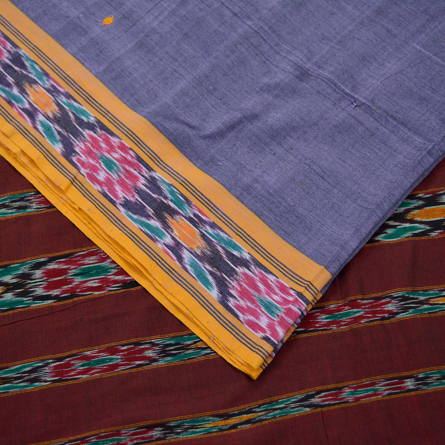 Indian Vintage Sari Purple & Maroon Pure Cotton Hand woven Sambalpuri Ikat Saree Ethnic Craft Fabric 5Yd Chackra Border Fringes Upcycle Soft