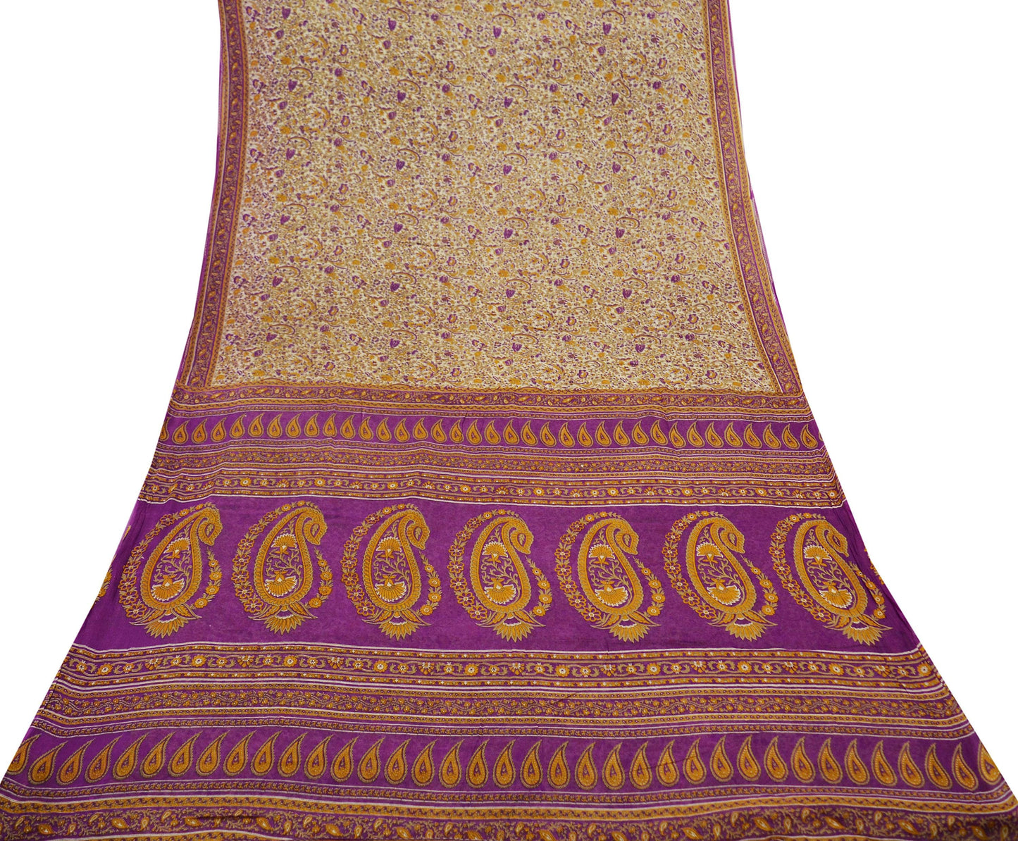 Indian Vintage Sari Purple & Ivory Pure Cotton Printed Saree 5Yd Craft Fabric Sewing Sarong Wrap Boho Floral Quilting crafting dressmaking
