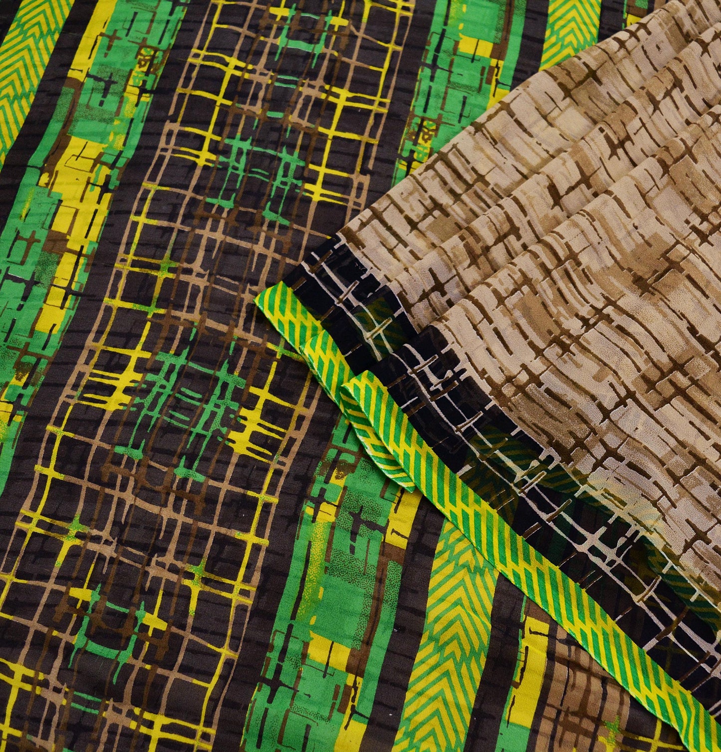 Indian Vintage Sari Brown Georgette Printed Sarees 5yd Sewing Craft Fabric Soft Crafting Dress Making Quilting Upcycle Used Bollywood sarees