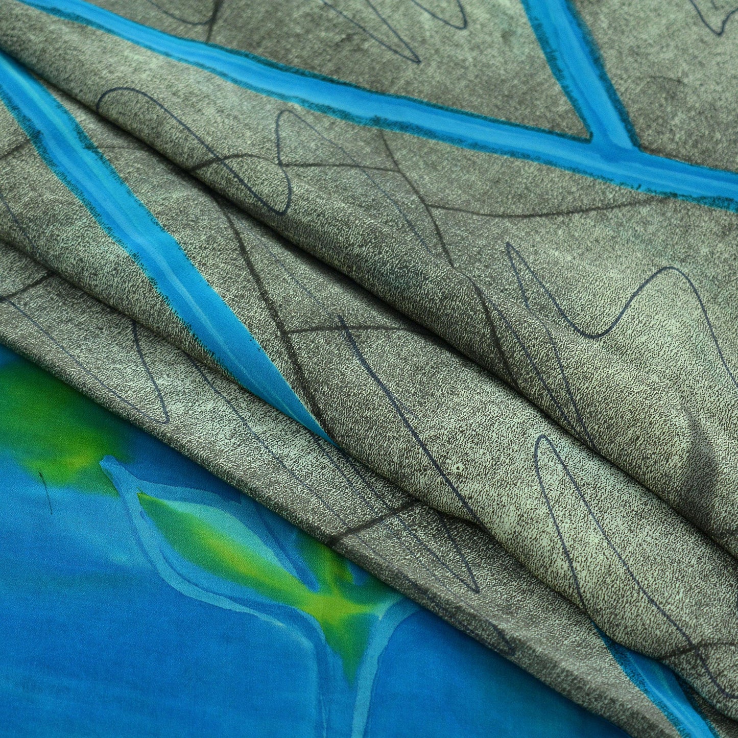 Indian Vintage Sari Blue & Gray Pure Printed Crepe Silk Sarees 5yd Sewing Soft Craft Fabric Wrap Sewing Dress Making Crafting Quilting