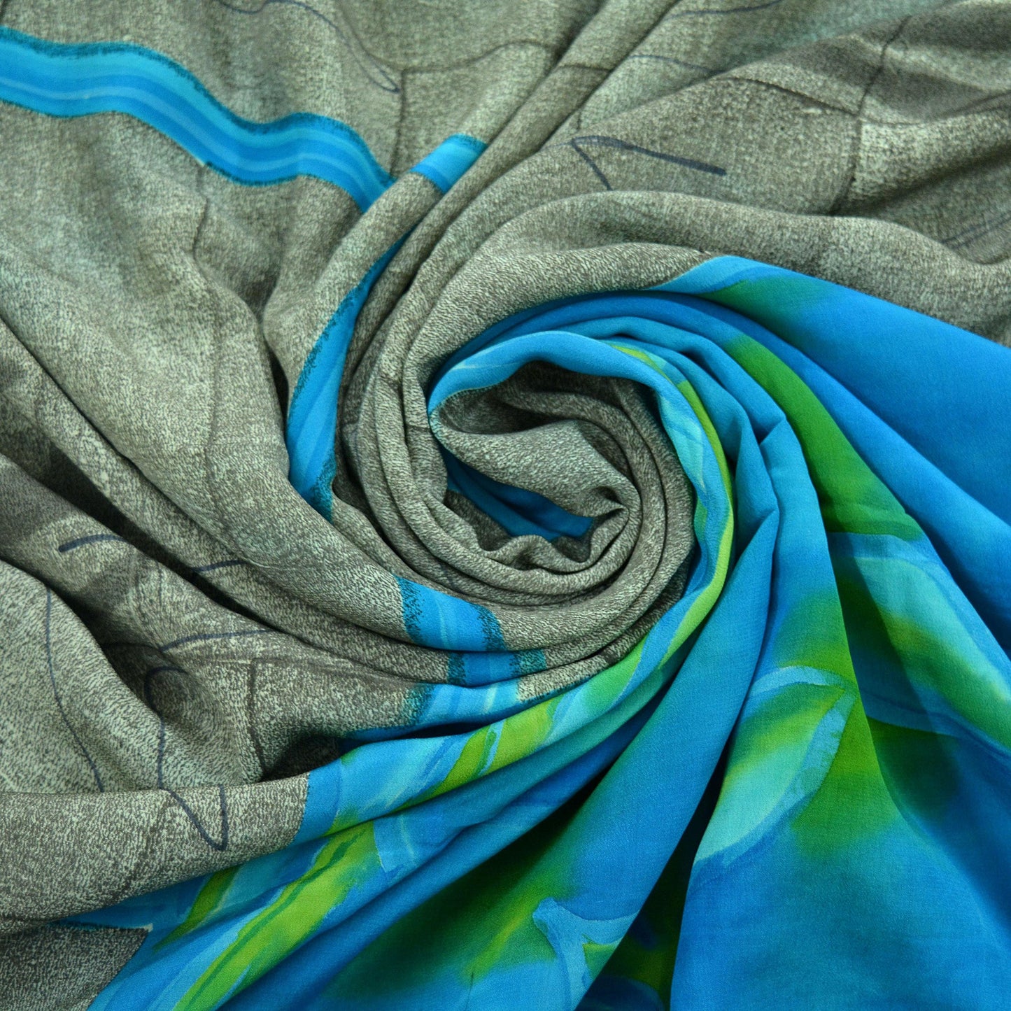 Indian Vintage Sari Blue & Gray Pure Printed Crepe Silk Sarees 5yd Sewing Soft Craft Fabric Wrap Sewing Dress Making Crafting Quilting