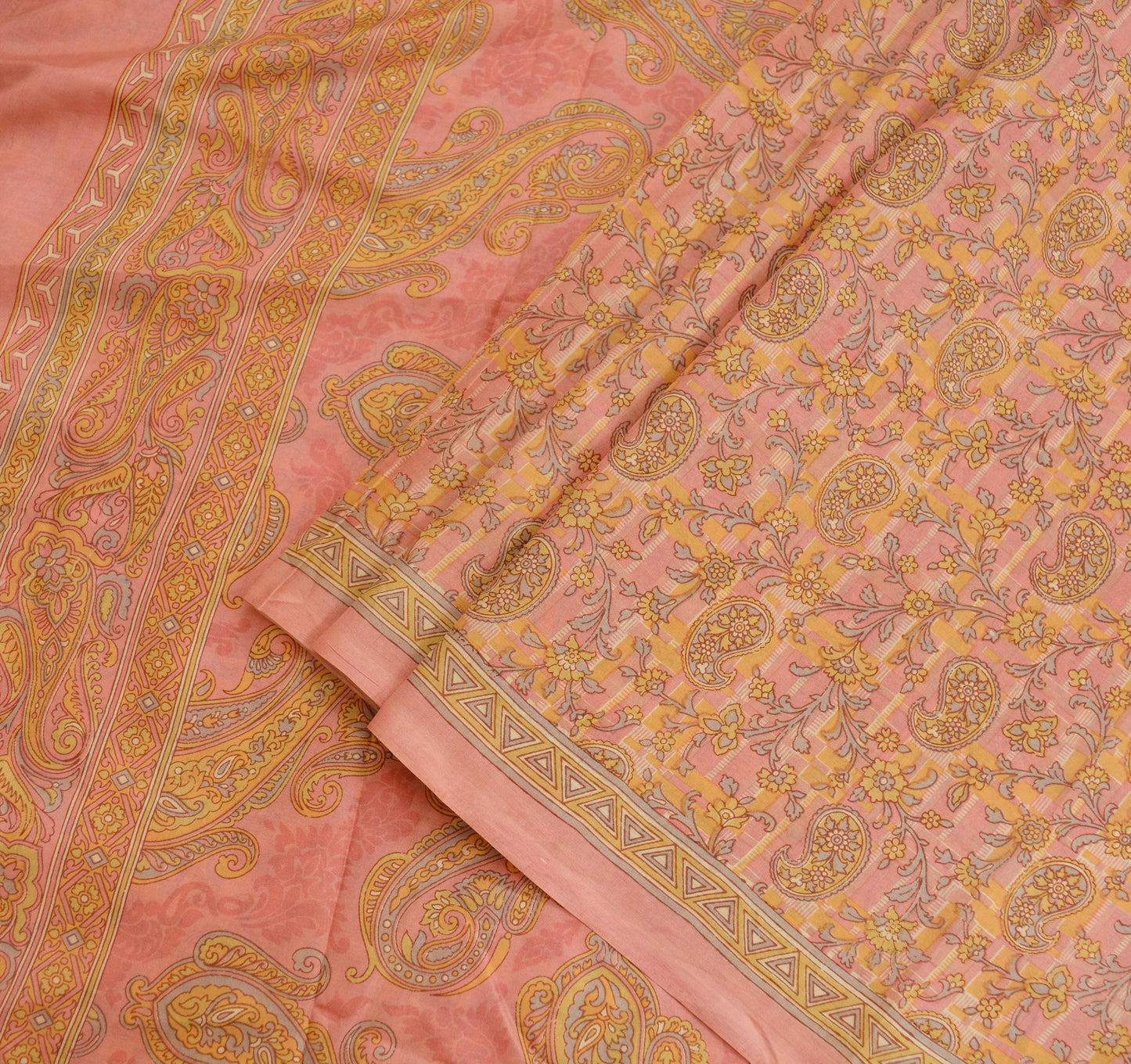 Indian Vintage Peach Saree 100% Pure Silk Printed Sari Craft Fabric Soft 5yd Sewing Dress Making Soft Floral Crafting Quilting Upcycle