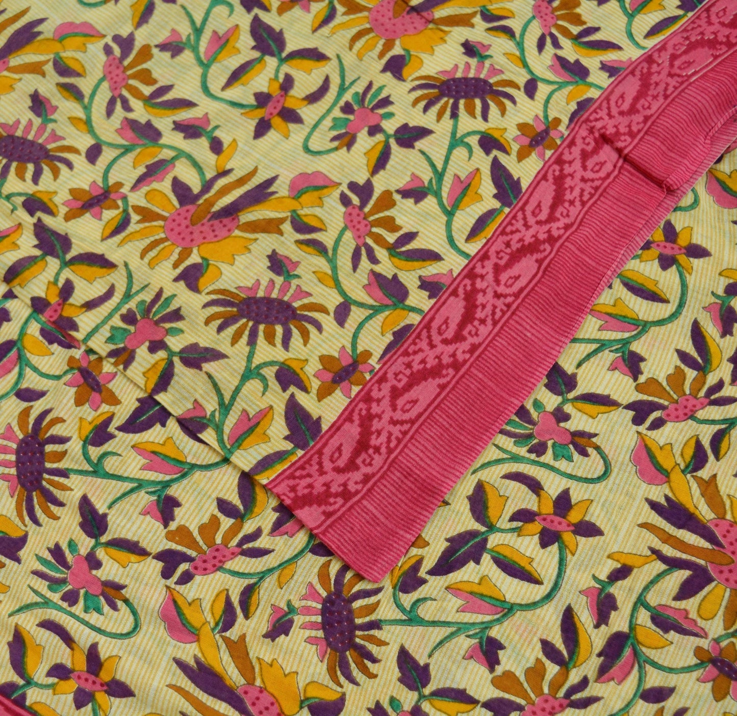 Indian Vintage Pink & Beige Saree Printed 100% Pure Cotton Sari Craft Fabric 5Yd Soft Sewing Sarong Wrap Floral Dress making Quilting