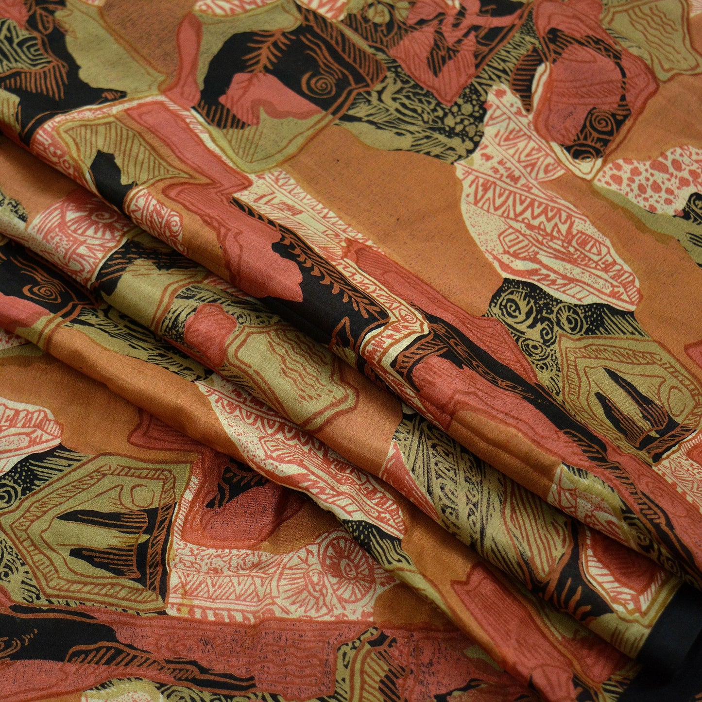 Indian Vintage Sari Black 100% Pure Silk Printed Sarees Craft Fabric 5yd Sewing Dress Making Soft Abstract Crafting Quilting Upcycle used