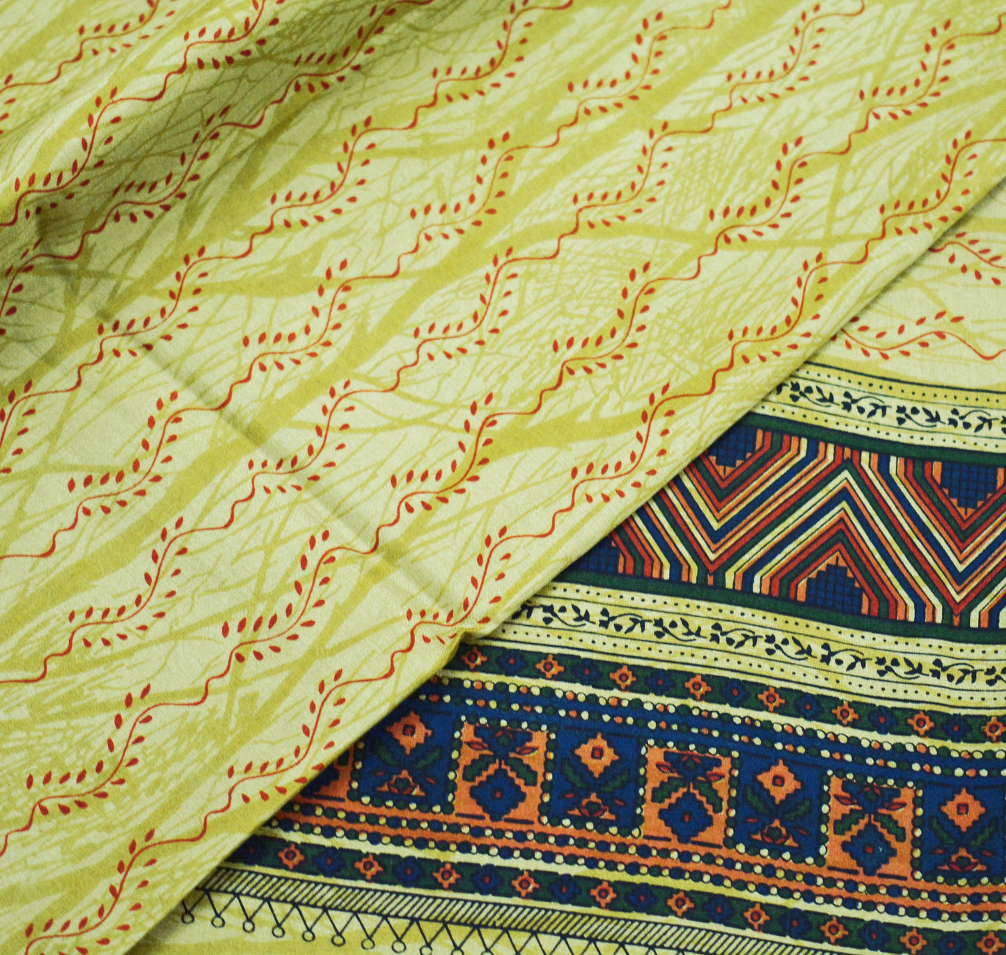 Indian Vintage Sari Green 100% Pure Silk Printed Sarees 5yd Sewing Craft Fabric Soft Dress Making Floral Upcycle Quilting Crafting Used