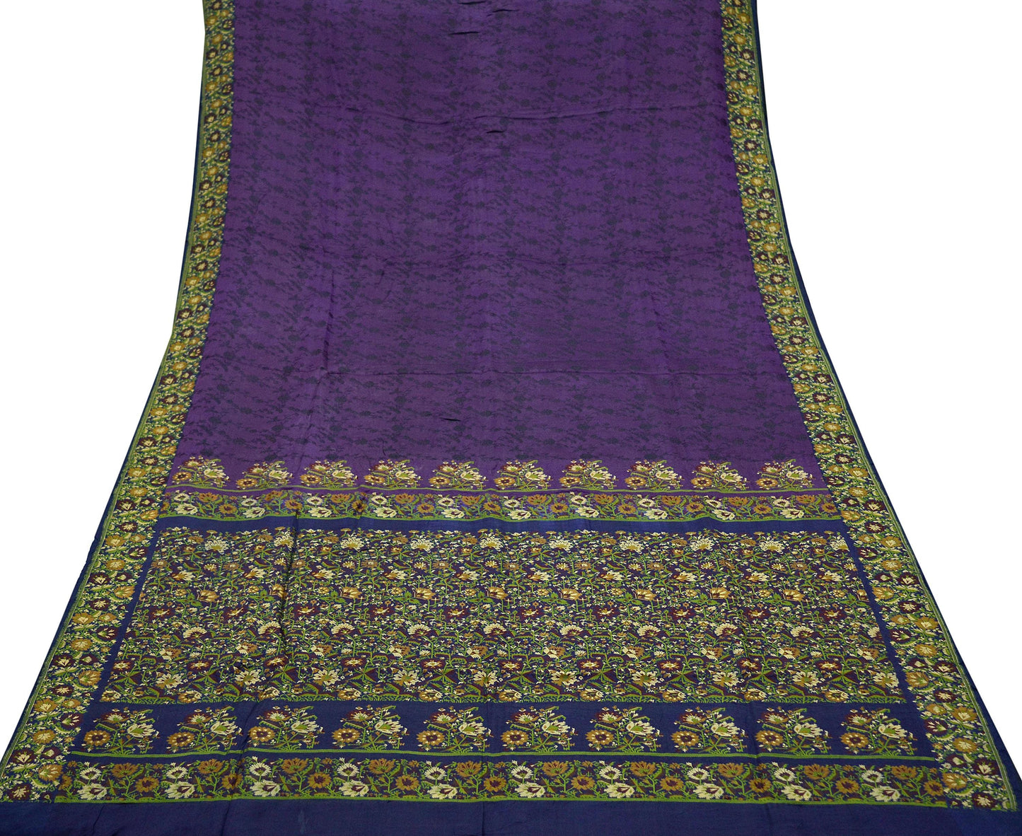 Indian Vintage Heavy Sari Purple & Blue Pure Satin Silk Woven Tanchoi Sarees 5Yd Craft Fabric Soft Wedding Sarees Upcycle For Crafting Used