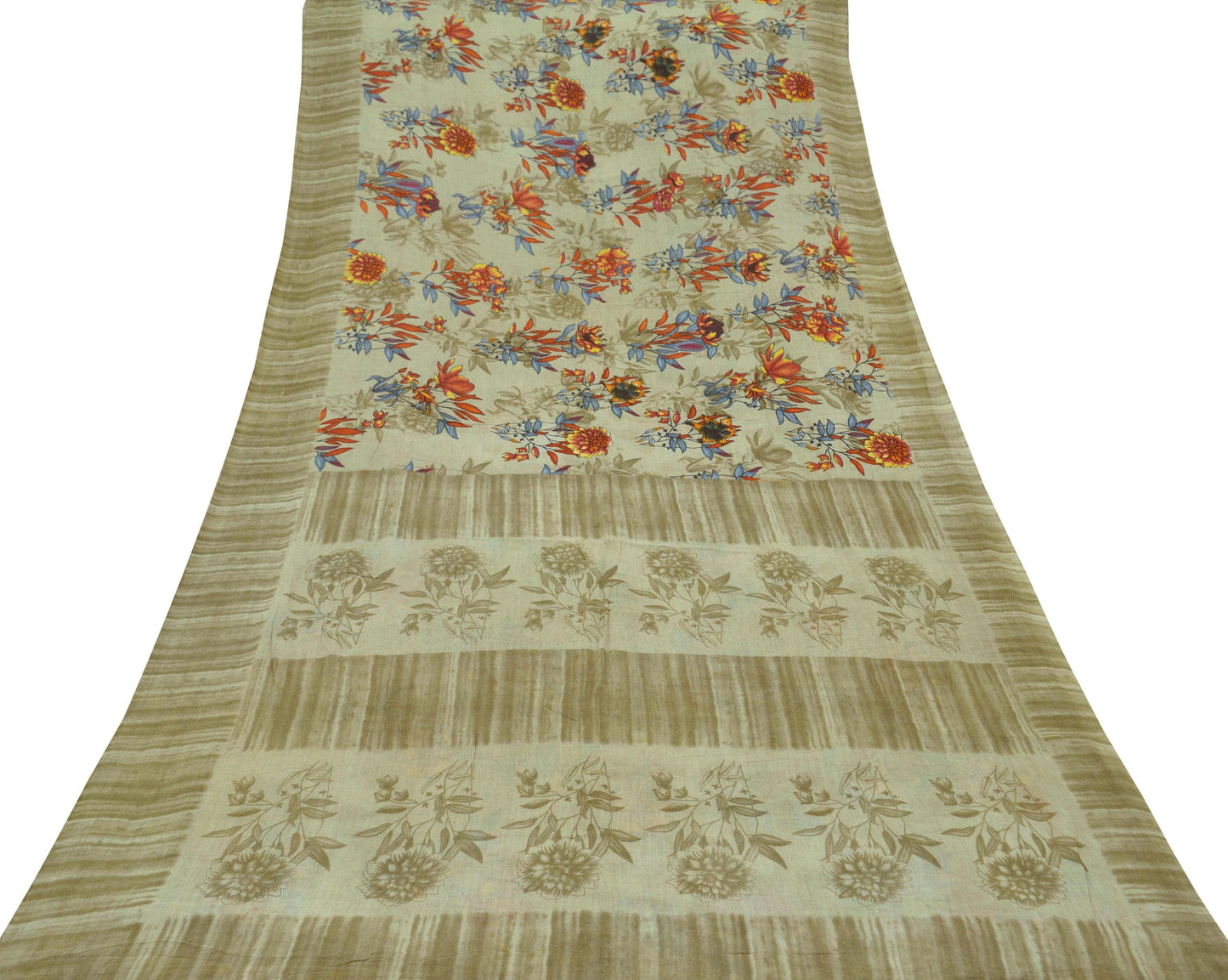Indian Vintage Green Saree Printed Pure Cotton Sari Craft Fabric 5Yd Soft Sewing Sarong Wrap Boho Floral Dress making Quilting Crafting