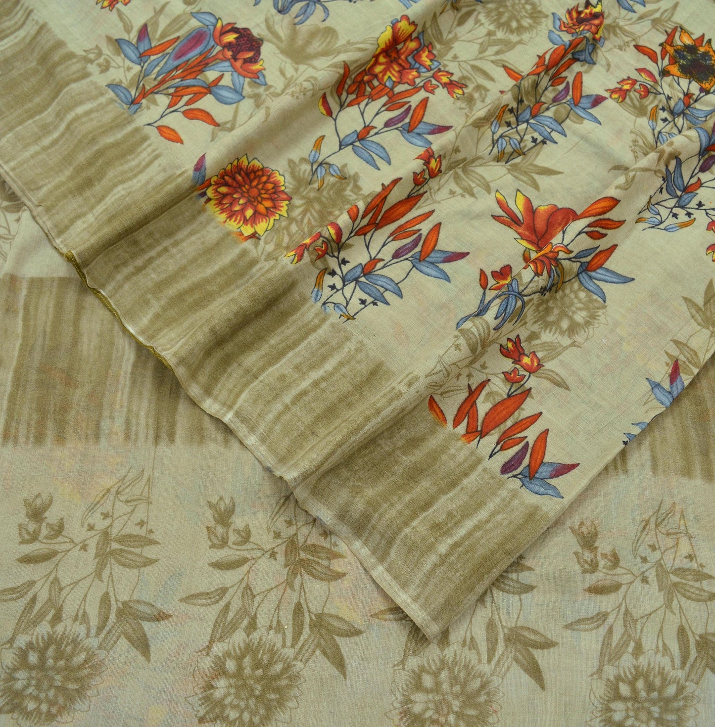 Indian Vintage Green Saree Printed Pure Cotton Sari Craft Fabric 5Yd Soft Sewing Sarong Wrap Boho Floral Dress making Quilting Crafting