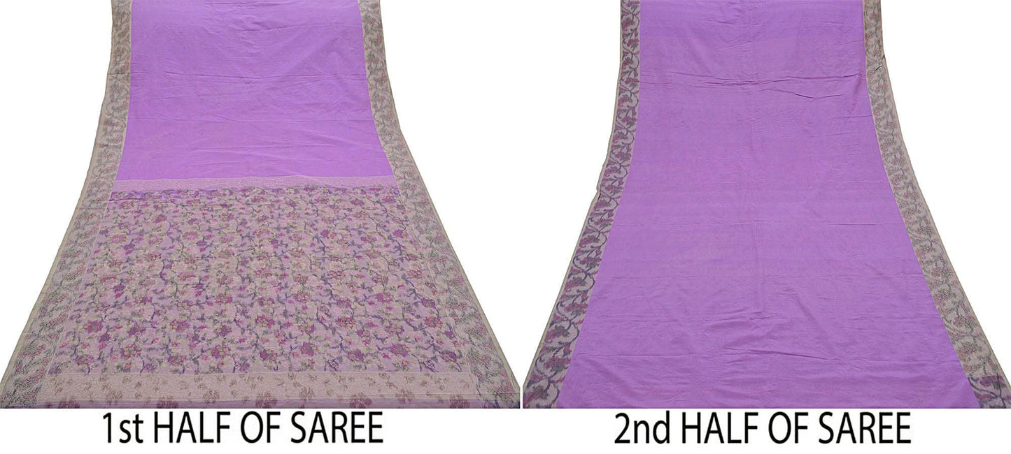 Indian Vintage Sari Purple 100% Pure Silk Hand Woven Sarees 6Yd Craft Fabric Ethnic Sewing Upcycle Dress Making For Crafting Quilting Used