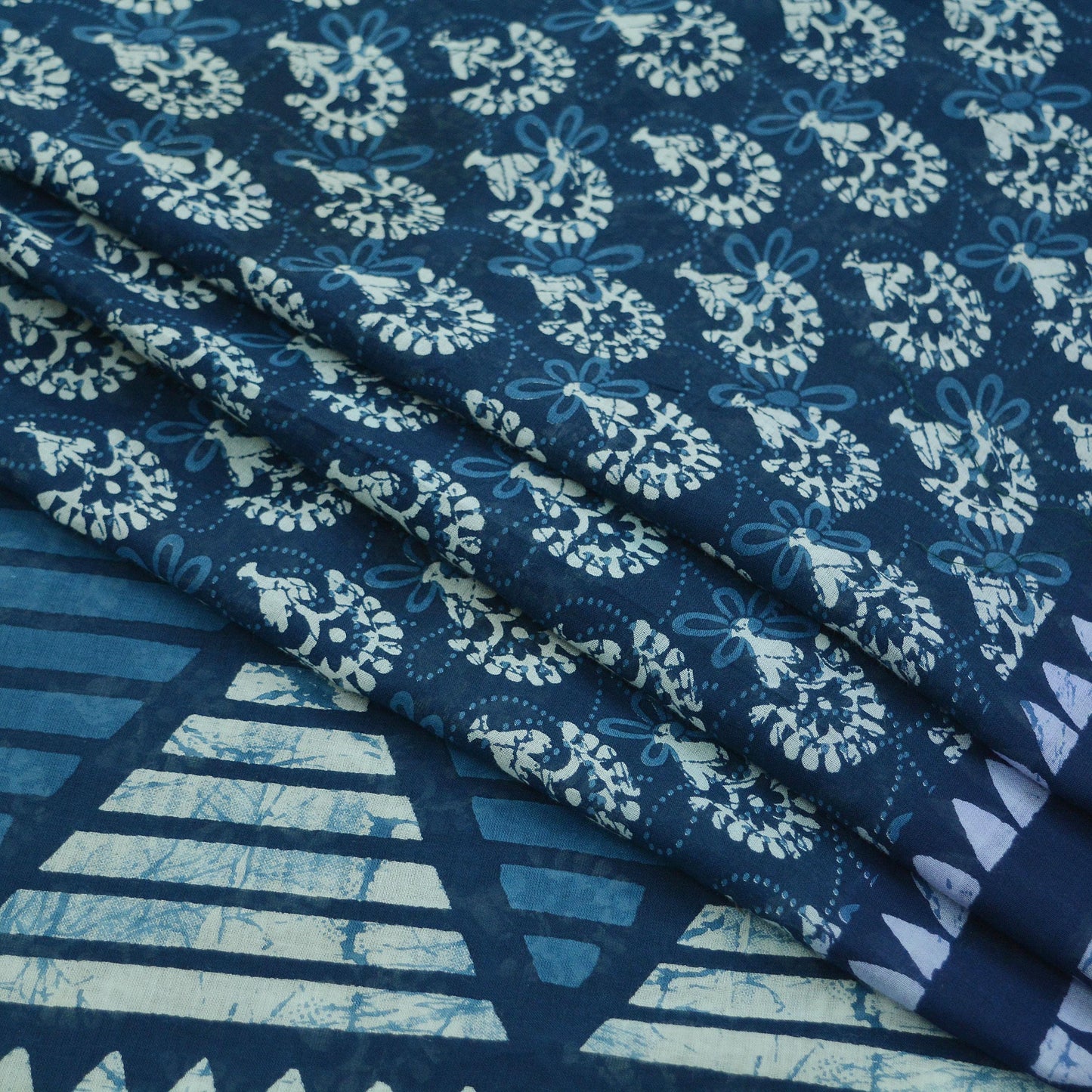 Indian Vintage Sari Blue Pure Chanderi Cotton Hand Block Printed Sarees 5Yd Craft Fabric Soft Sewing Sarong Dress Making Quilting Crafting