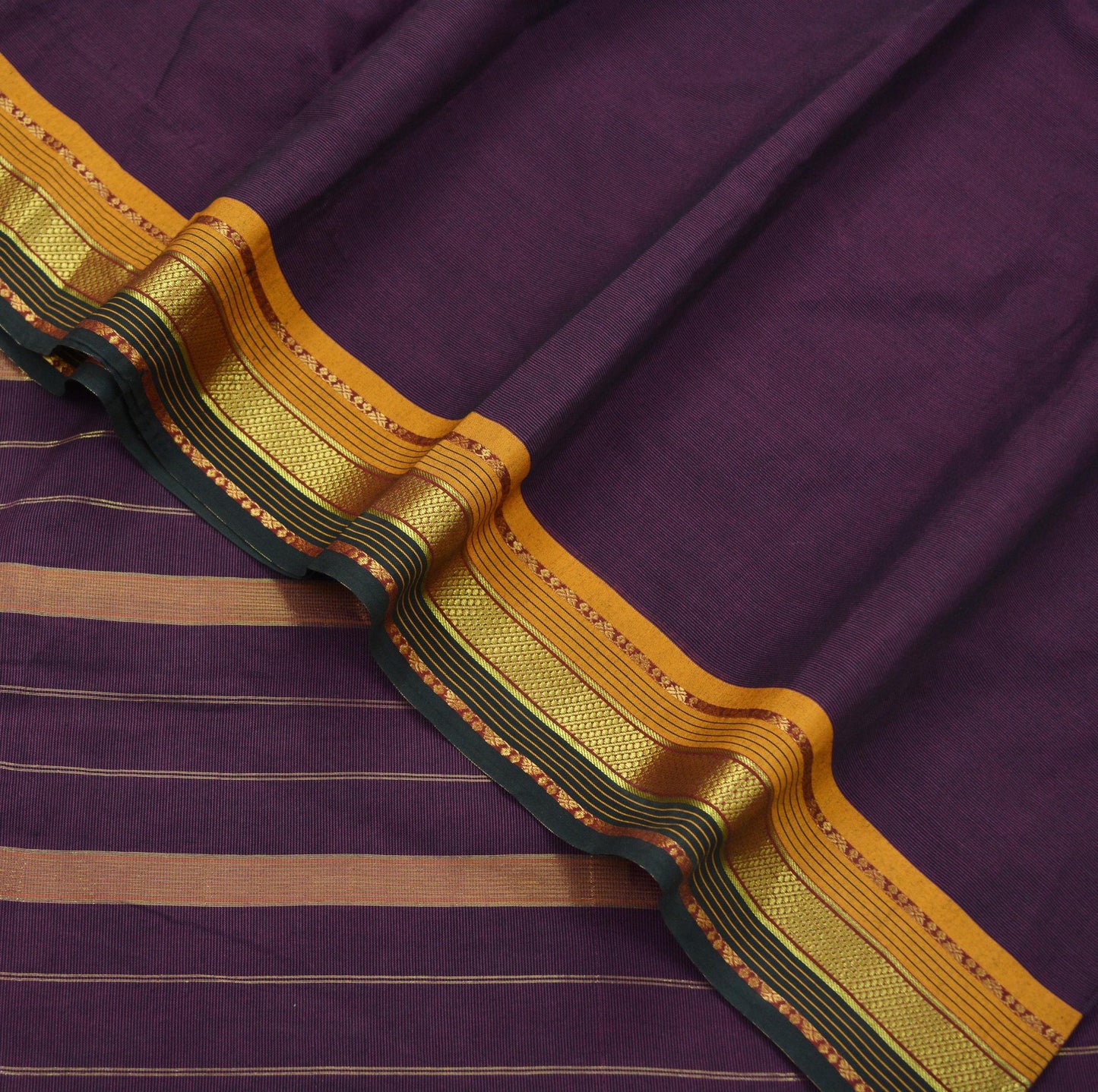 Indian Vintage Sari Purple & Black Blend Cotton Hand Woven Sarees Craft Fabric 5Yd Floral Soft Dress making Quilting Crafting Upcycle Zari