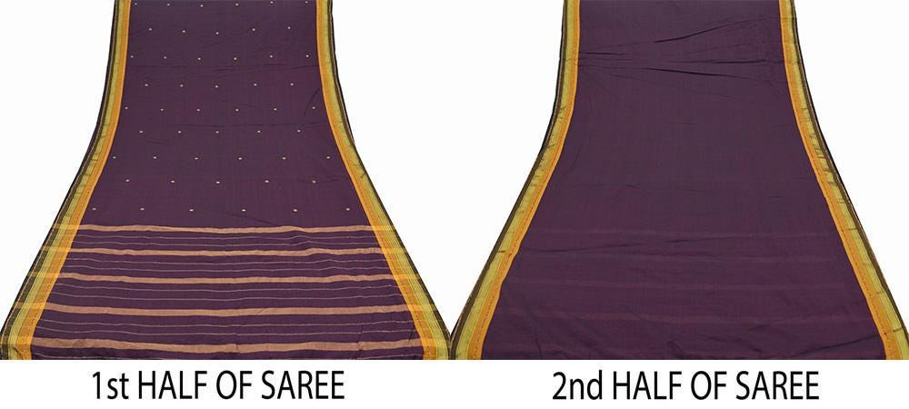Indian Vintage Sari Purple & Black Blend Cotton Hand Woven Sarees Craft Fabric 5Yd Floral Soft Dress making Quilting Crafting Upcycle Zari