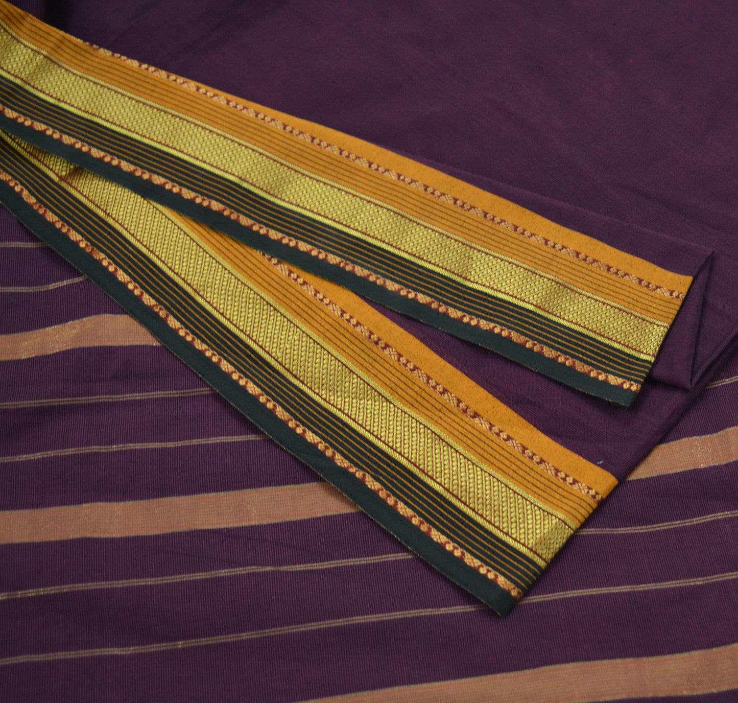 Indian Vintage Sari Purple & Black Blend Cotton Hand Woven Sarees Craft Fabric 5Yd Floral Soft Dress making Quilting Crafting Upcycle Zari