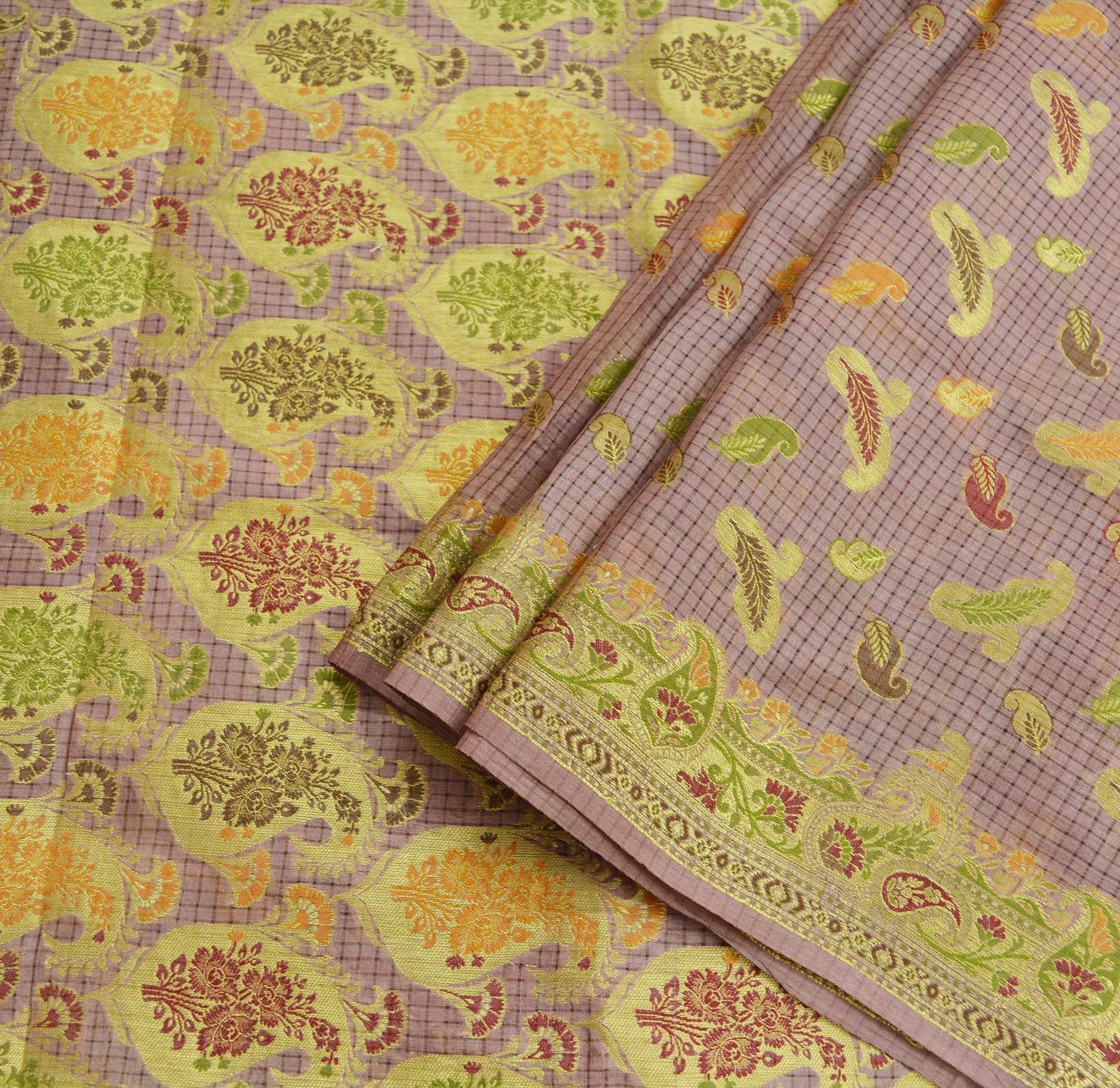 Indian Vintage Sari Brown Pure Tussar Silk Hand Woven Sarees Craft Fabric 5Yd Sewing Ethnic Dress making Zari Crafting Upcycle Quilting