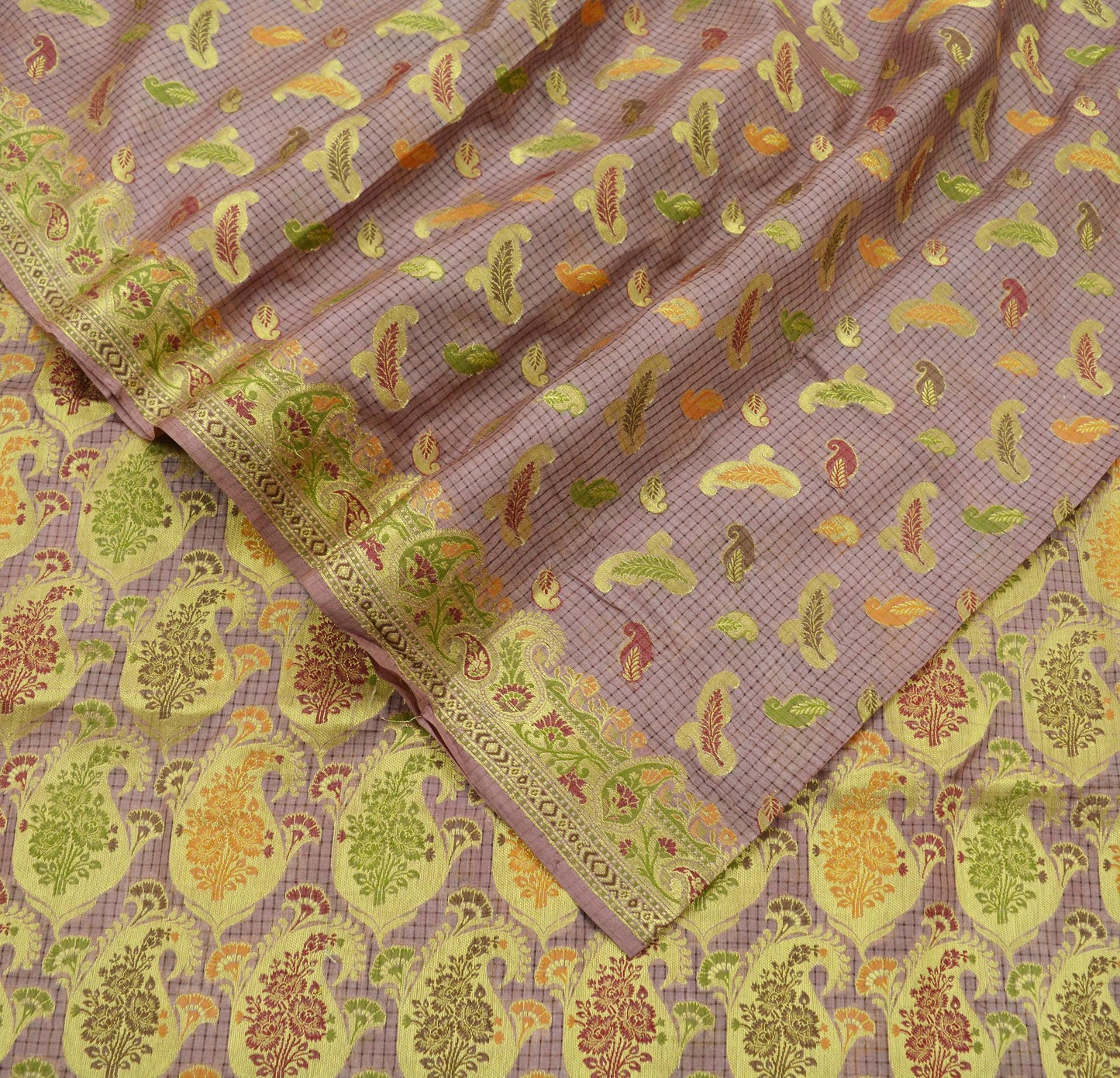 Indian Vintage Sari Brown Pure Tussar Silk Hand Woven Sarees Craft Fabric 5Yd Sewing Ethnic Dress making Zari Crafting Upcycle Quilting