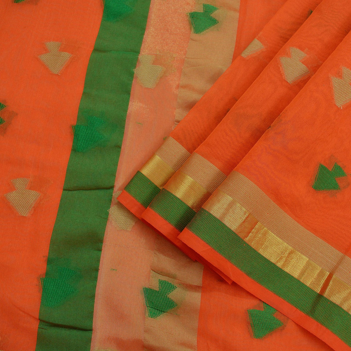 Indian Vintage Sari Orange Hand Woven Saree Organza Craft Fabric 6Yd Ethnic Sewing Geometric Zari Crafting Quilting Upcycle Dress making