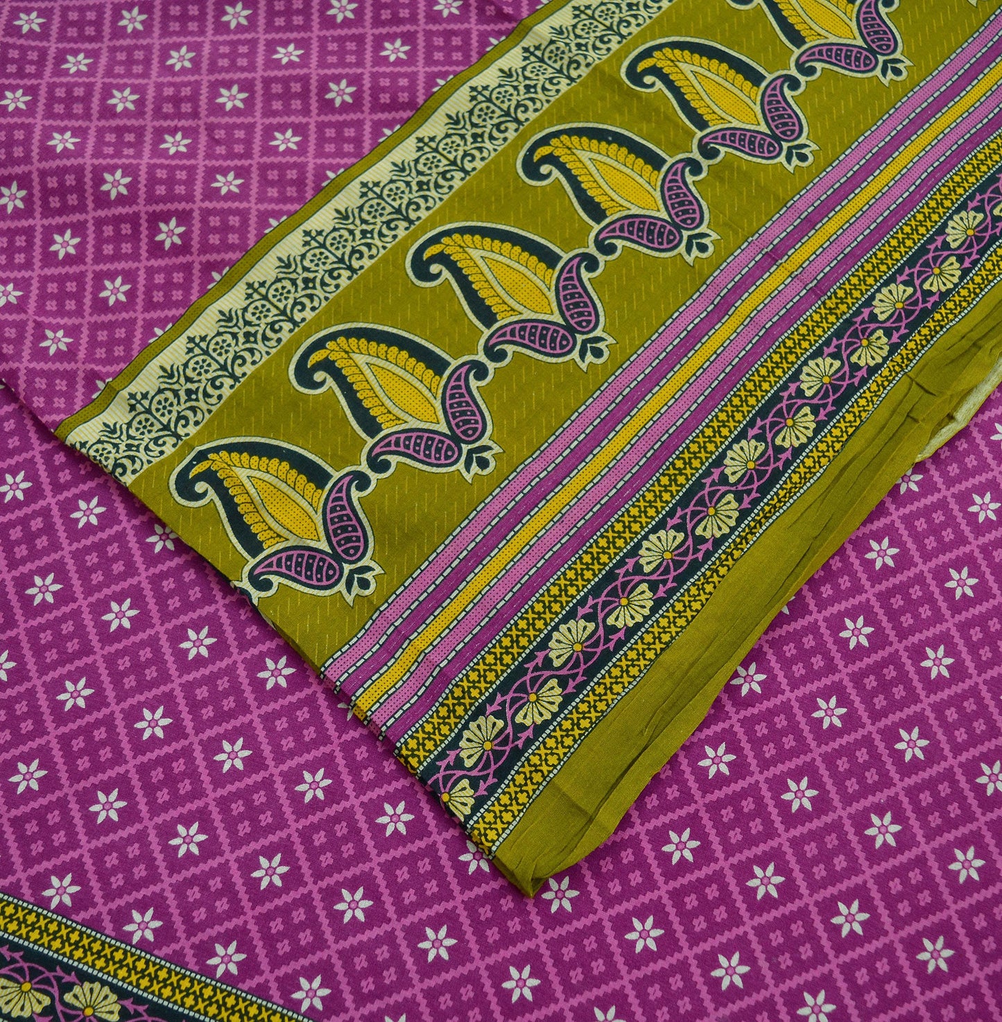 Indian Vintage Sari Purple & Green Pure Cotton Printed Saree 5Yd Craft Fabric Sewing Sarong Wrap Boho Floral Quilting crafting dressmaking