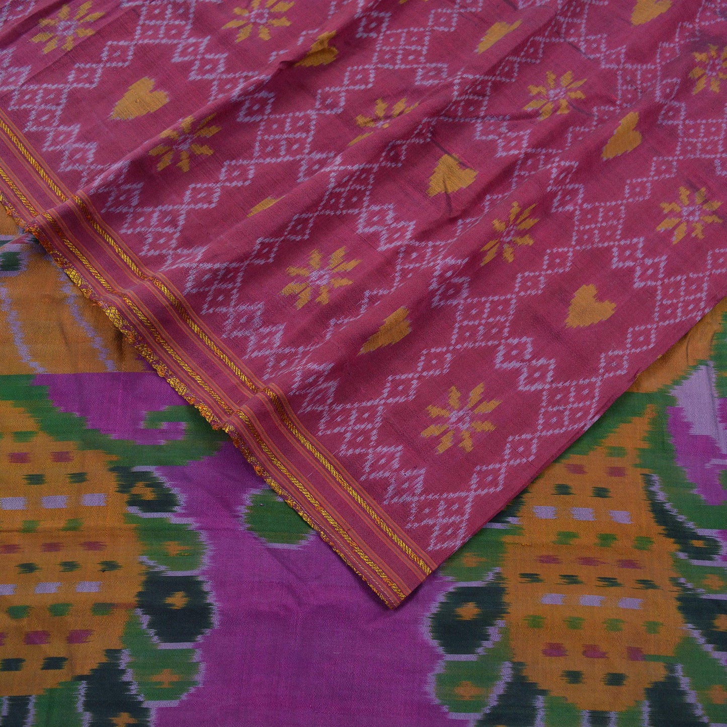 Indian Vintage Saree Pure Silk Hand Woven Ikat Sari Craft Fabric 5Yd Zari Ethnic Premium Dress Making Crafting Peacock Quilting Sewing