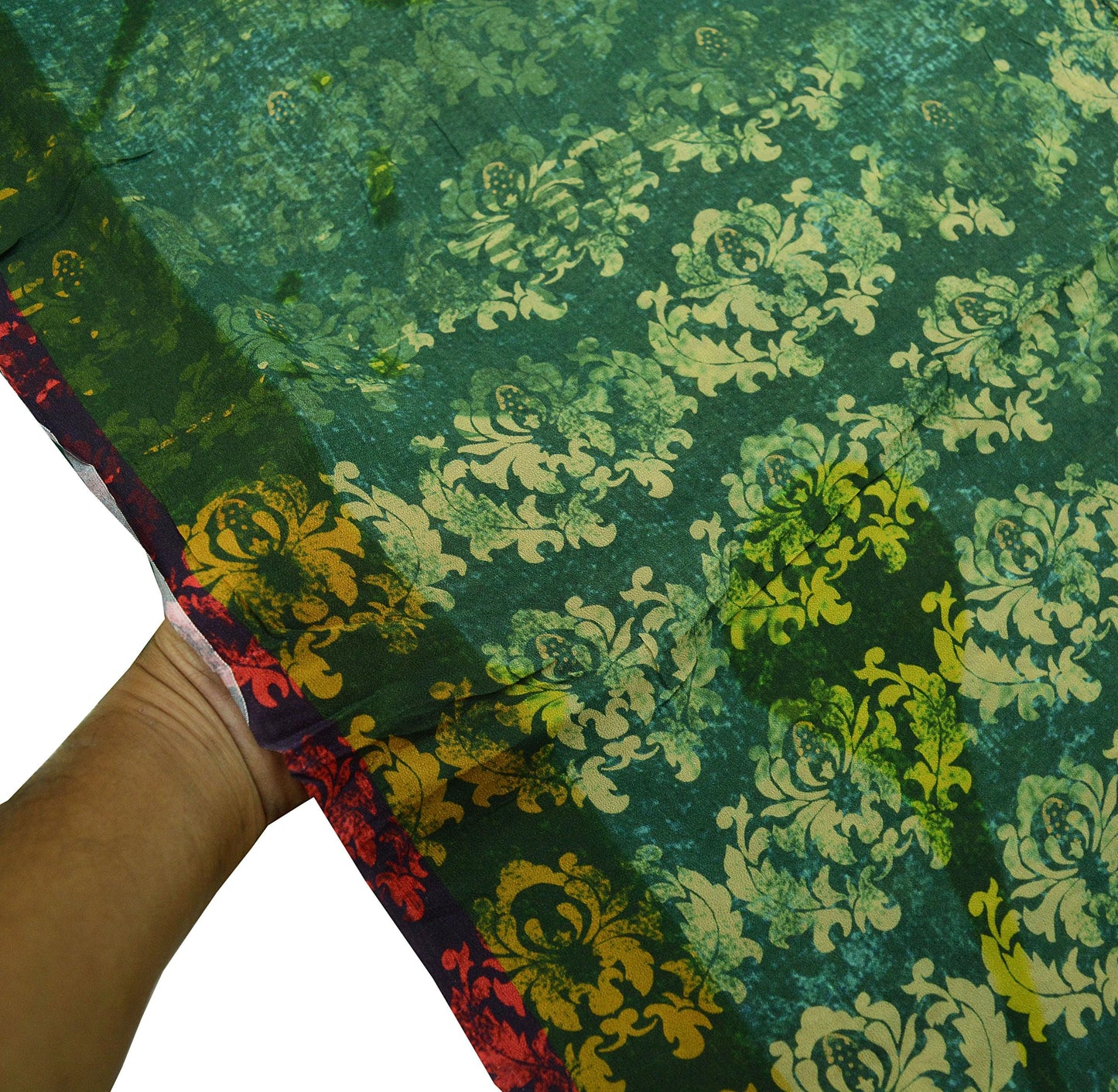 Vintage Sari Green Blend Georgette Digital Printed Sarees Sewing 5yd Soft Craft Fabric Floral Crafting Dress Making Quilting Crafting Used