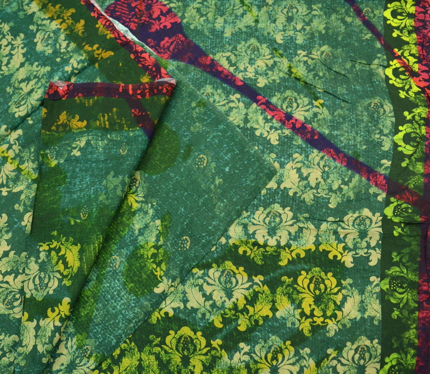 Vintage Sari Green Blend Georgette Digital Printed Sarees Sewing 5yd Soft Craft Fabric Floral Crafting Dress Making Quilting Crafting Used
