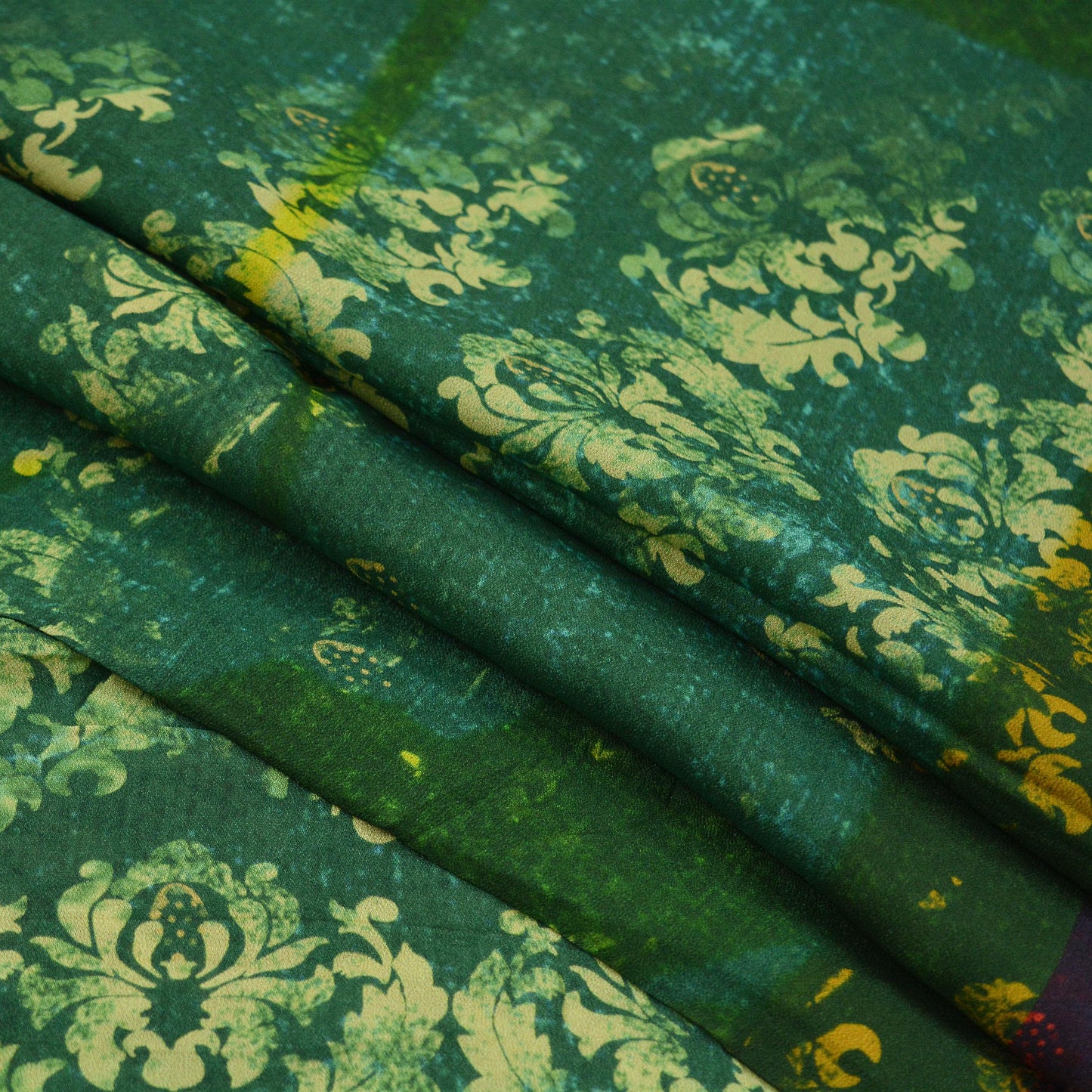 Vintage Sari Green Blend Georgette Digital Printed Sarees Sewing 5yd Soft Craft Fabric Floral Crafting Dress Making Quilting Crafting Used