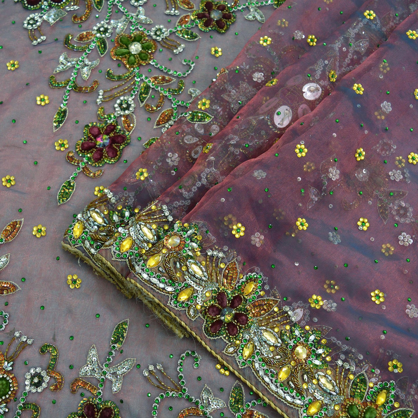 Indian Vintage Wedding Sari Pink & Purple Organza hand Embroidered Saree Fabric 5Yd Sewing Ethnic Zari Bollywood sarees Dress making
