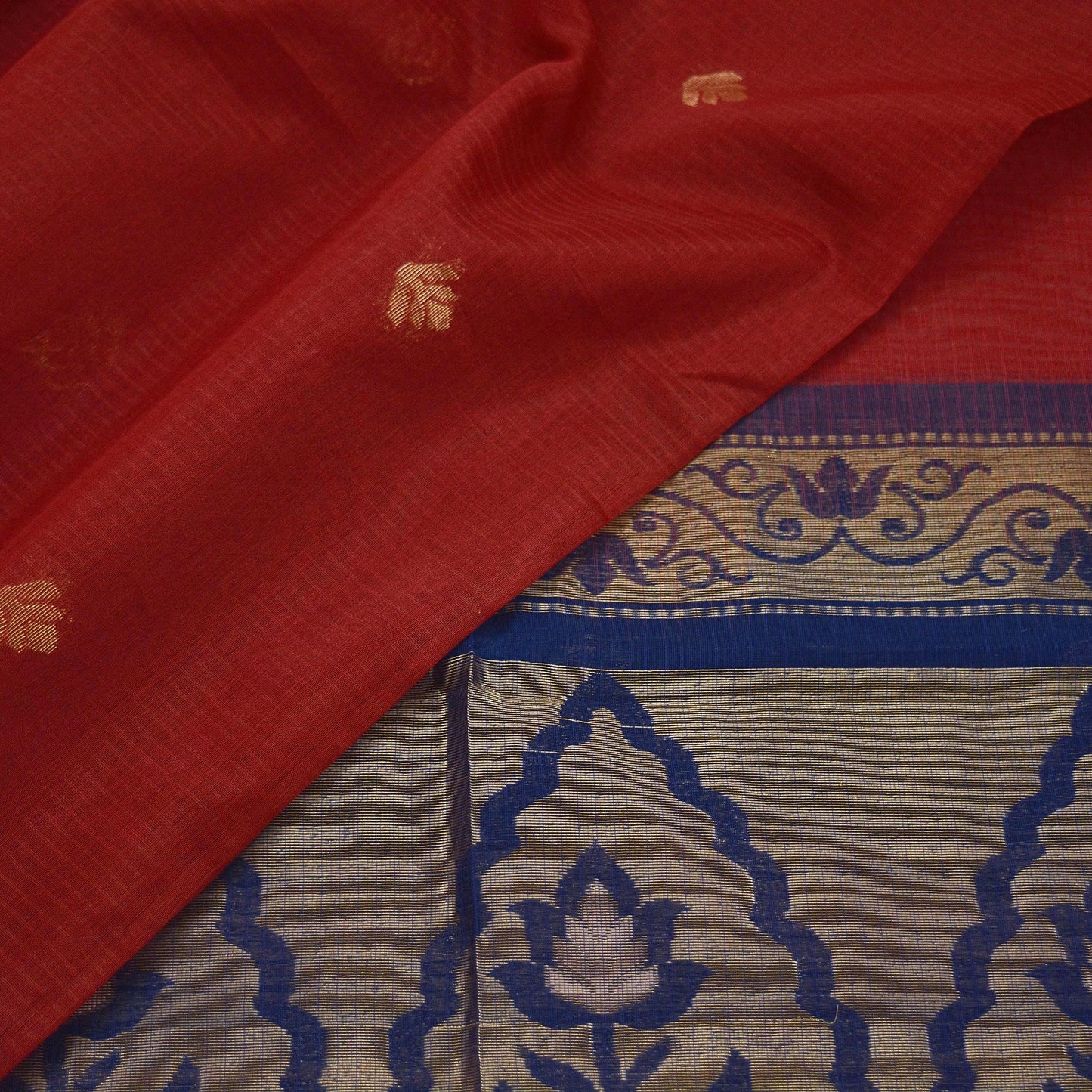 Indian Vintage Dupatta Red & Blue Long Stole Hand Woven Pure Chanderi Silk Scarves Veil Zari Soft Fringes Scarf Wrap Boho