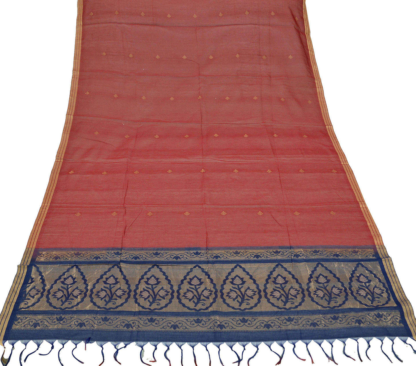 Indian Vintage Dupatta Red & Blue Long Stole Hand Woven Pure Chanderi Silk Scarves Veil Zari Soft Fringes Scarf Wrap Boho