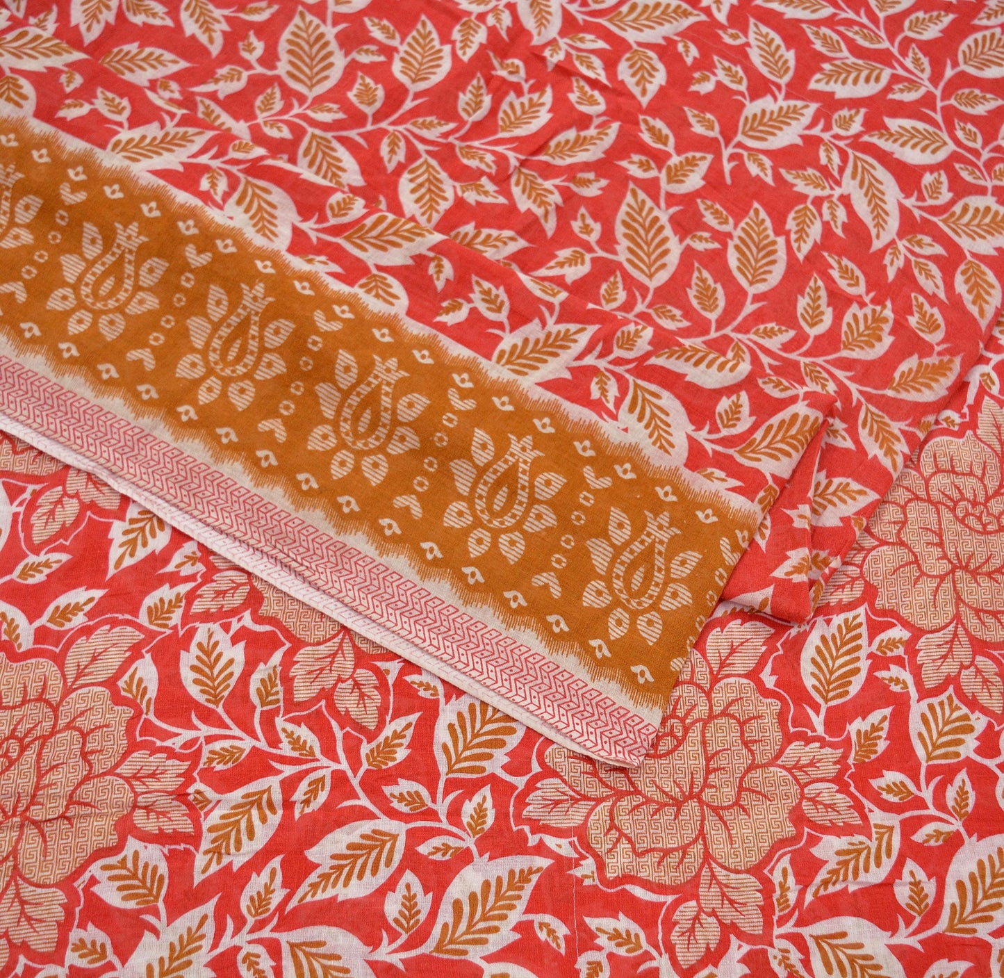 Indian Vintage Sari Pink Printed Blend Cotton Sarees Craft Fabric 5Yd Soft Sewing Sarong Wrap Boho Floral Upcycle Quilting Crafting Used